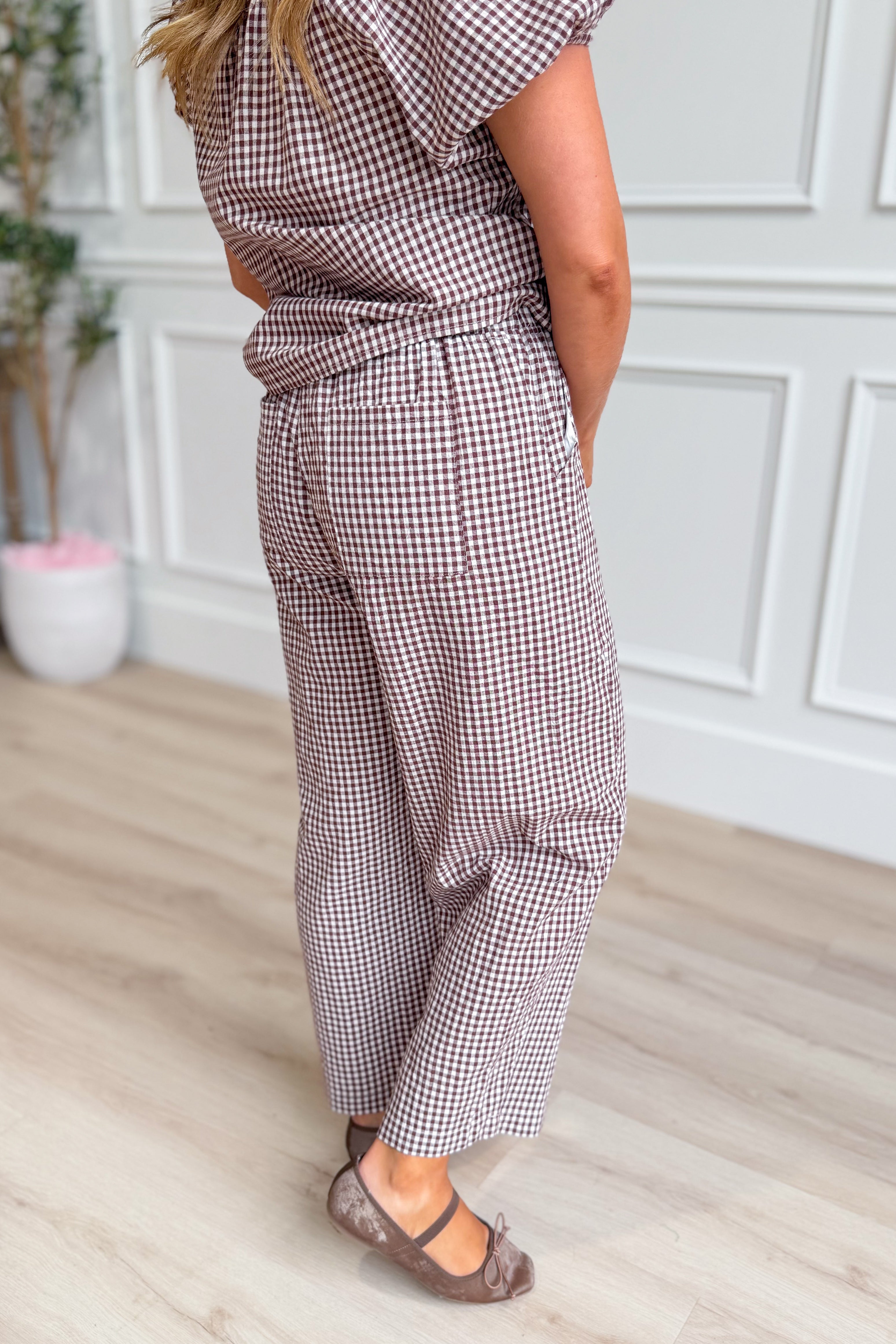 TWENTIFOURTH Linus Espresso Gingham Straight Leg Pants, 156 Pants, featuring classic gingham pattern and tailored fit.