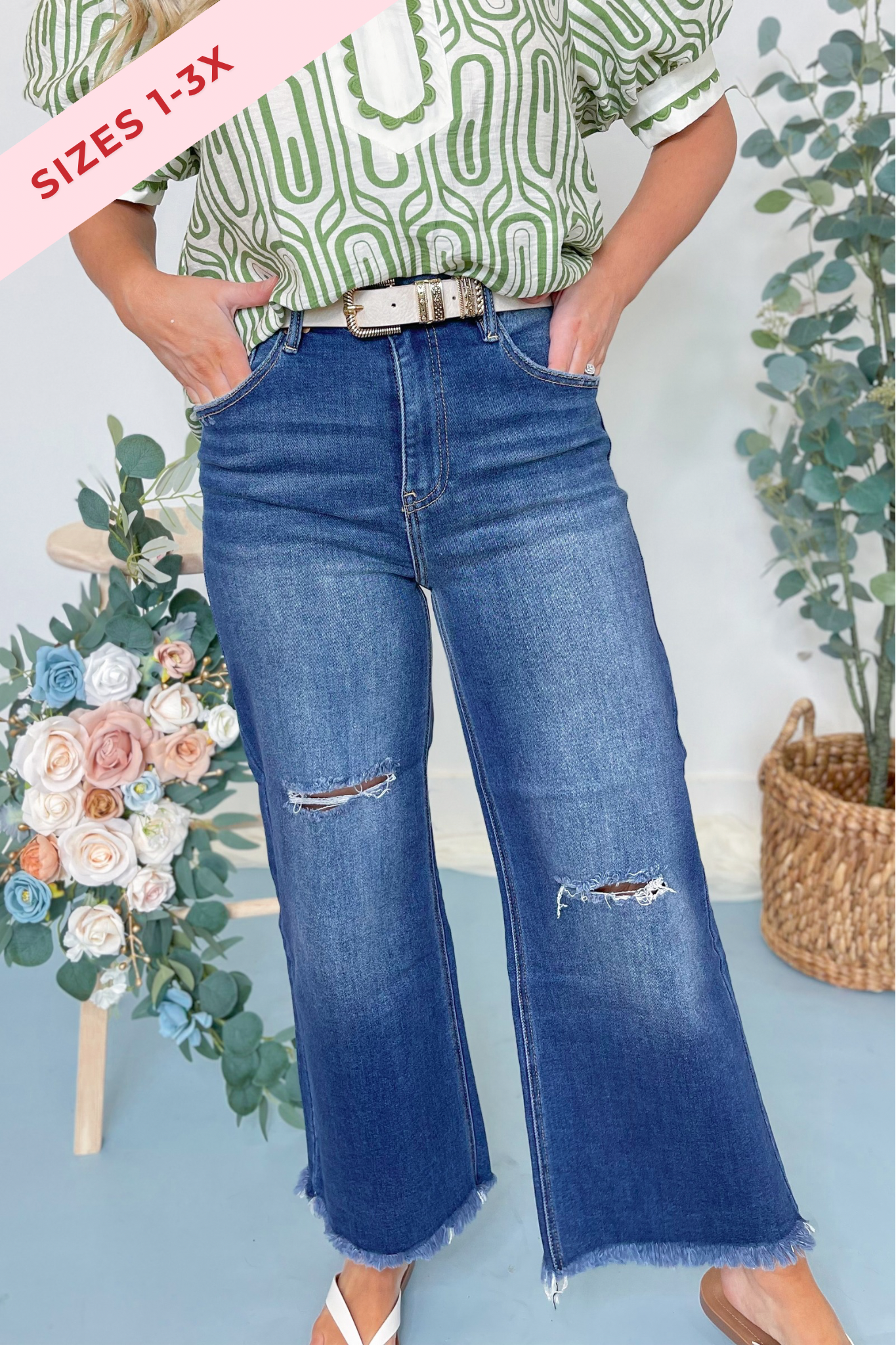 Risen Hank High Rise Frayed Hem Ankle Wide Leg Jeans [1-3XL] - Be You Boutique