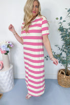Susan Striped Short Sleeve Casual Midi Dress - Be You Boutique