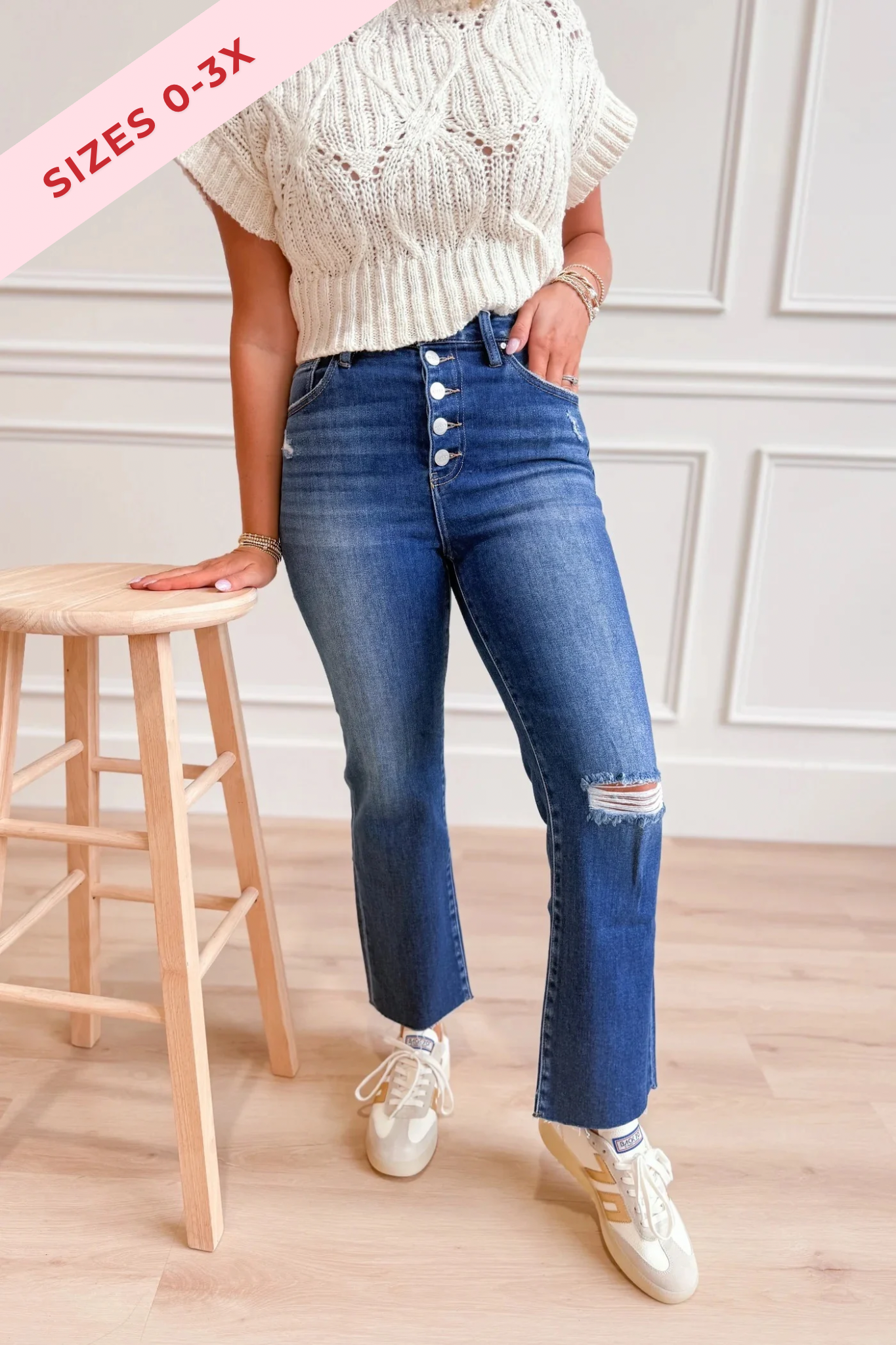Risen James High Rise Crop Straight Button Down Distressed Denim Jeans [1-3XL] - Be You Boutique