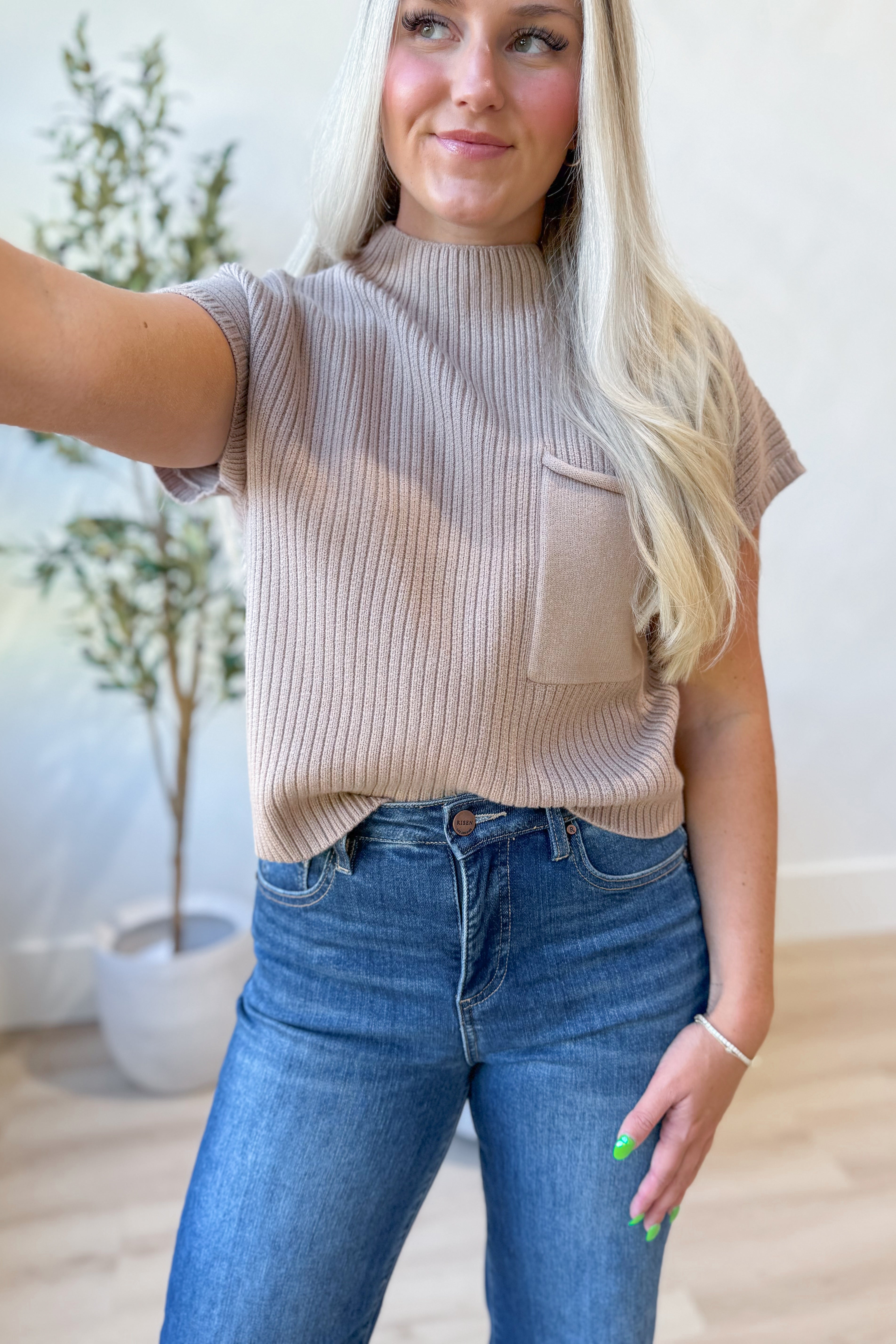 Megan Ribbed Front Pocket Sweater Top - Be You Boutique