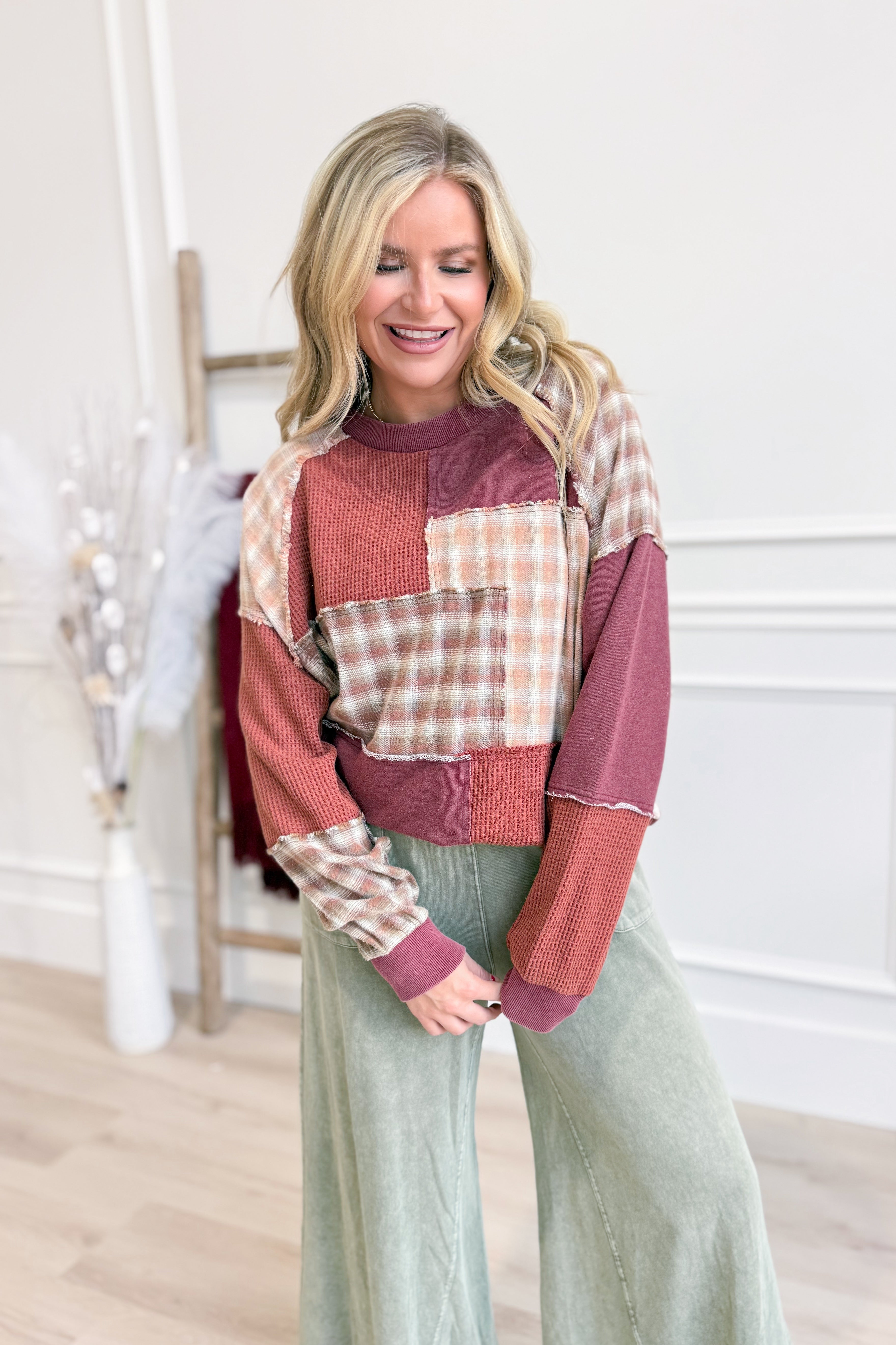 Linda Plaid Patchwork Long Sleeve - Be You Boutique
