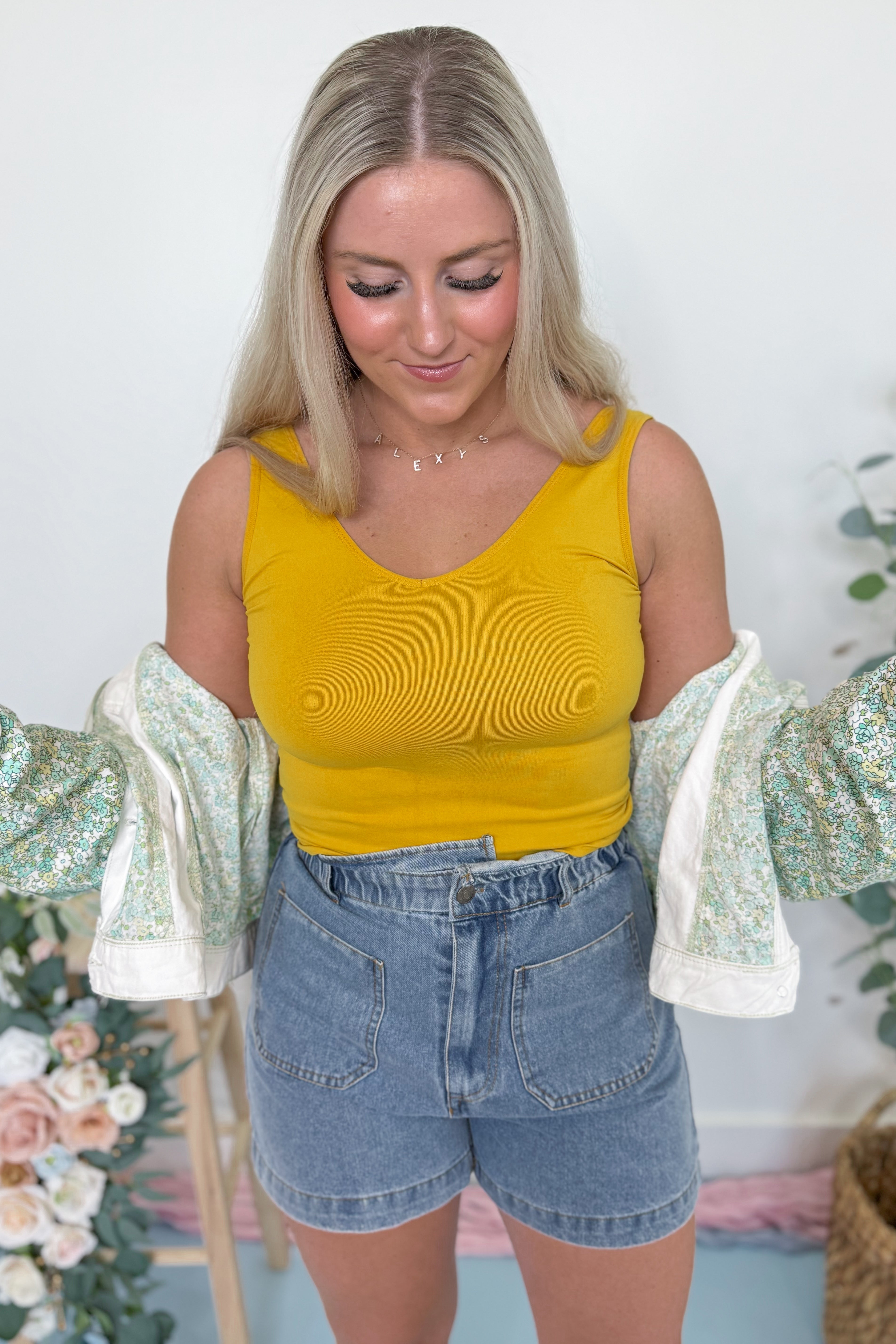 Cathy Basic Reversible Seamless Tank ~ Mustard - Be You Boutique