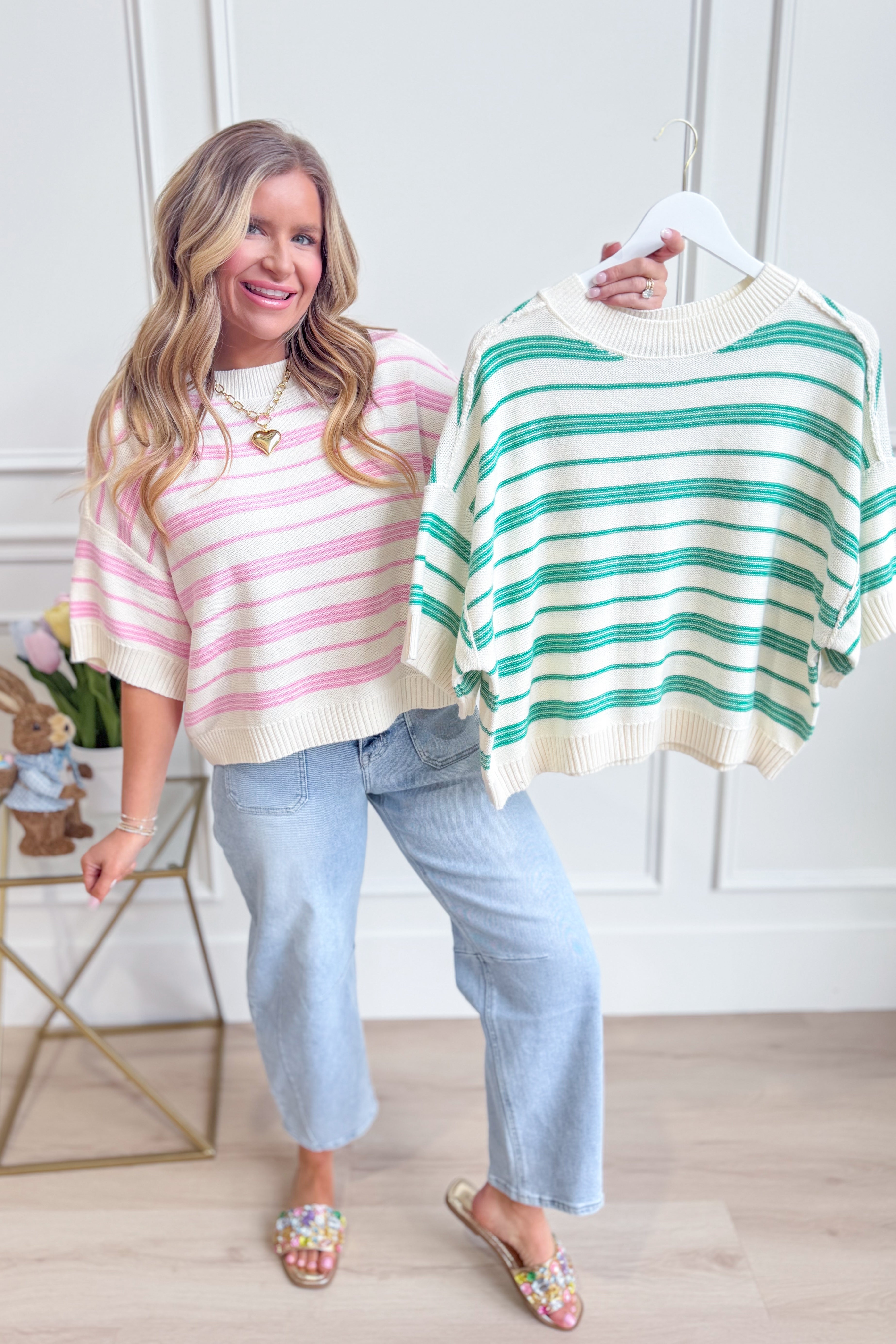 Callie Striped Half Sleeve Knitted Top - Be You Boutique