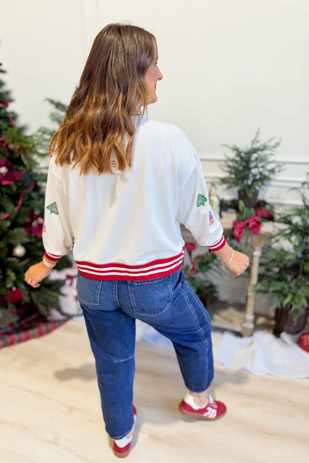 Mary Square Millie Tidings and Toile graphic pullover sweatshirt with festive toile design