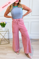 EASEL Bradley mineral washed terry knit wide leg pants, 156 style, showing soft fabric and relaxed fit on a model.