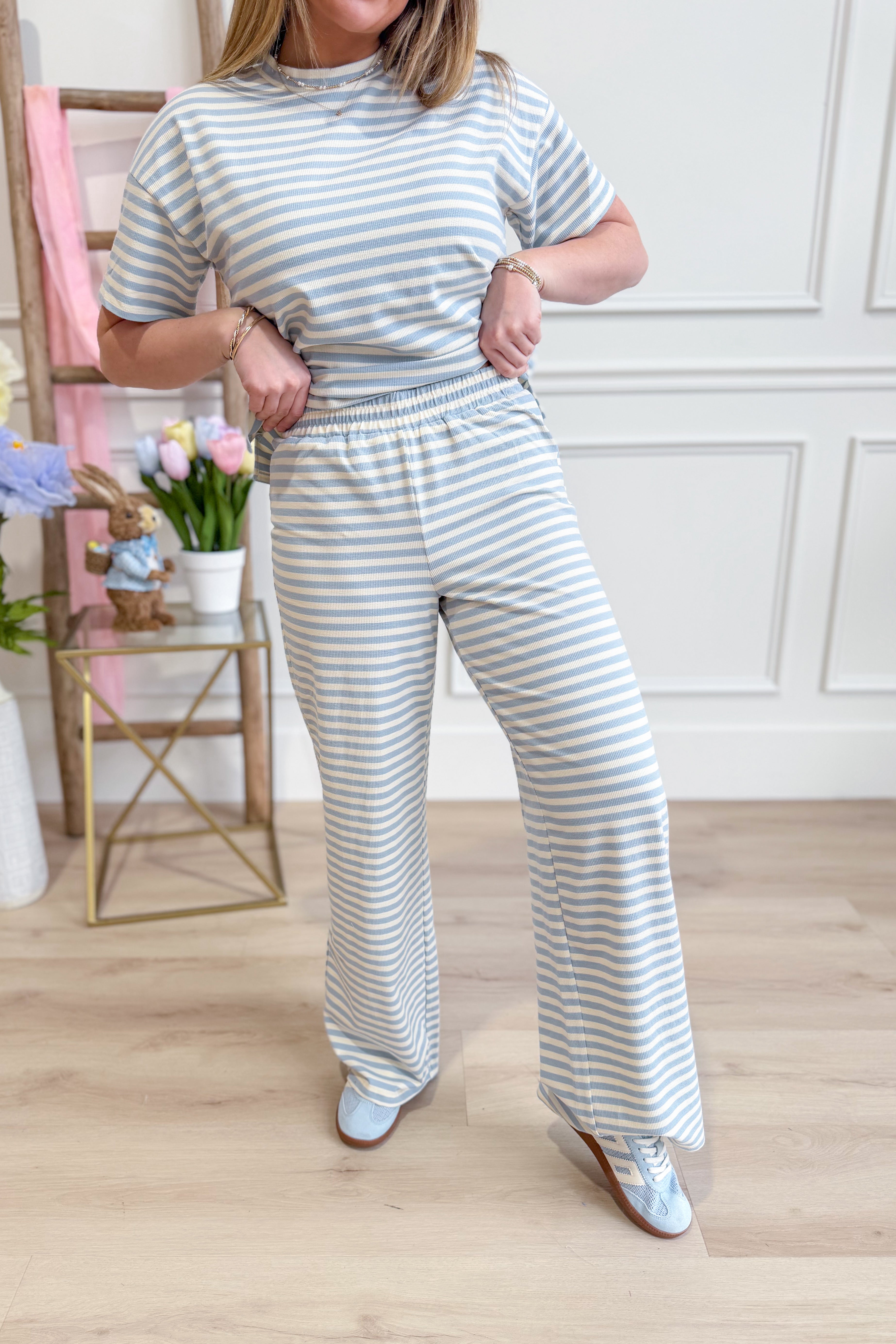 Grant Lt Blue Mini Striped Casual Pant - Be You Boutique