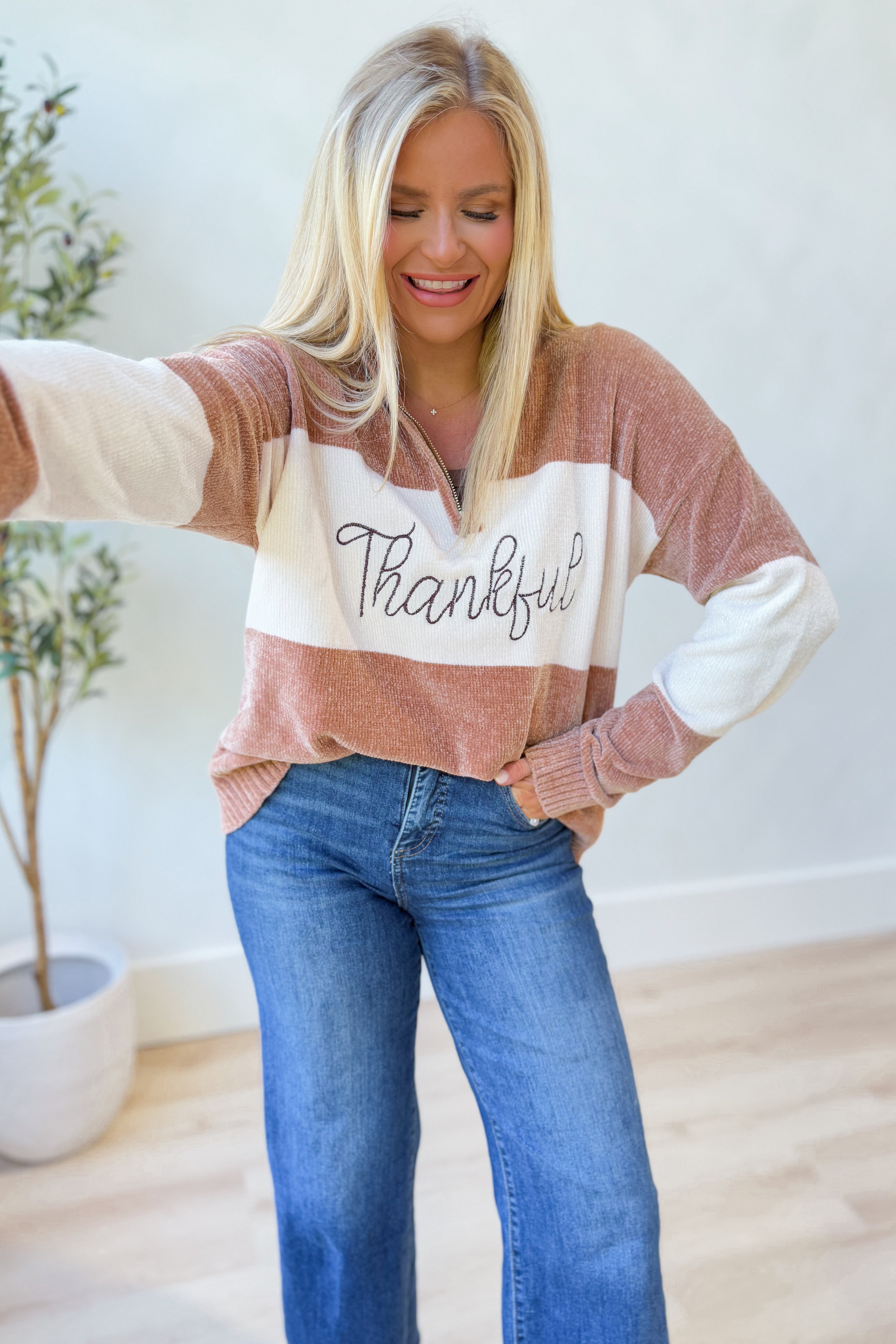 Thankful Embroidered Chenille Top - Be You Boutique