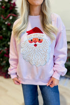Vintage Santa pink French Terry sweatshirt with 137 graphic design from PEACH LOVE, casual and comfortable holiday-inspired apparel.