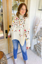 Laural Floral Embroidery Turtle Neck Sweater - Be You Boutique