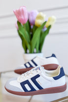 White and navy BACK 70 Cloud Sneakers, 205 sneakers style, featuring sleek design and comfortable fit.