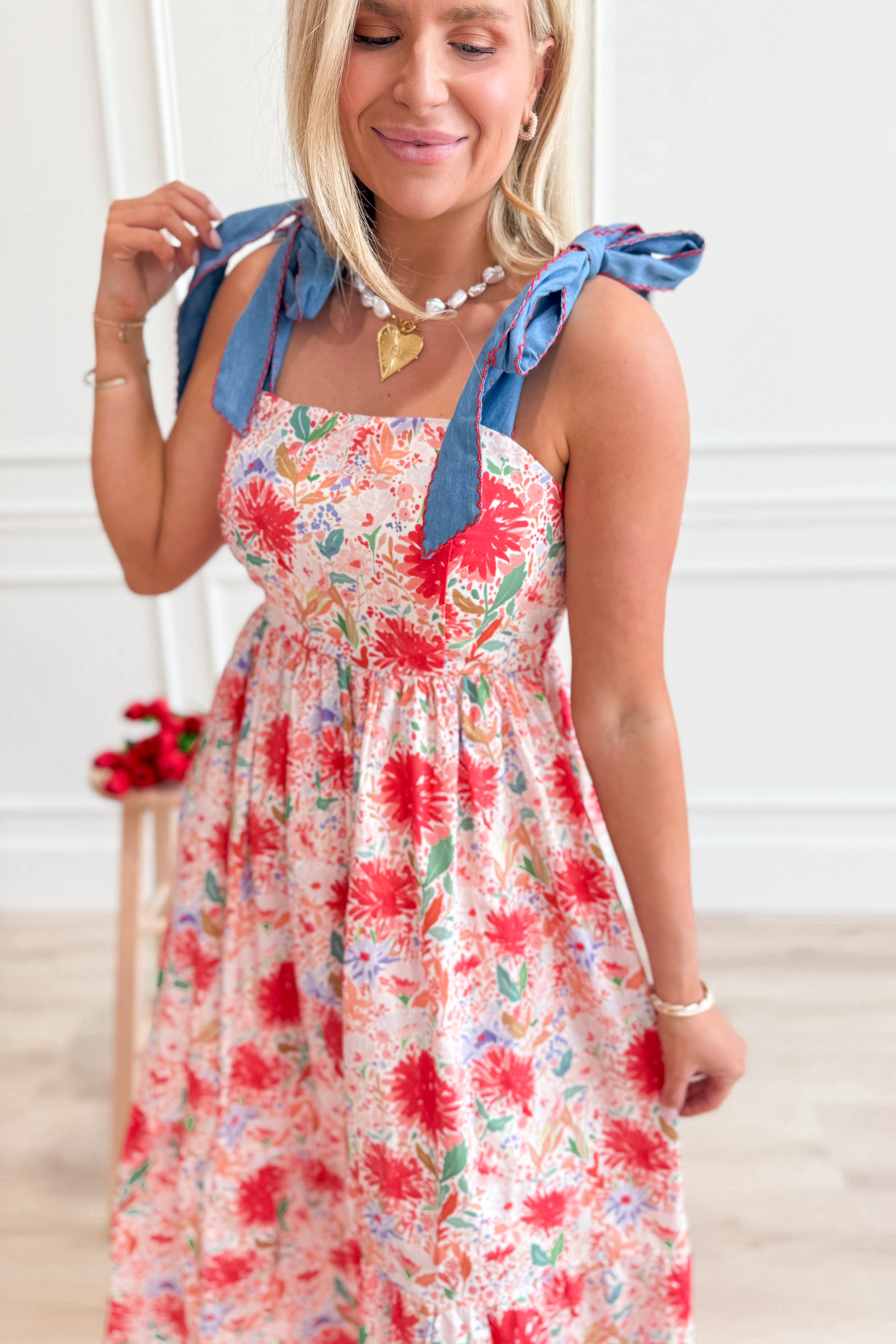 Chrissy Floral Bow Tie Strap Dress - Be You Boutique