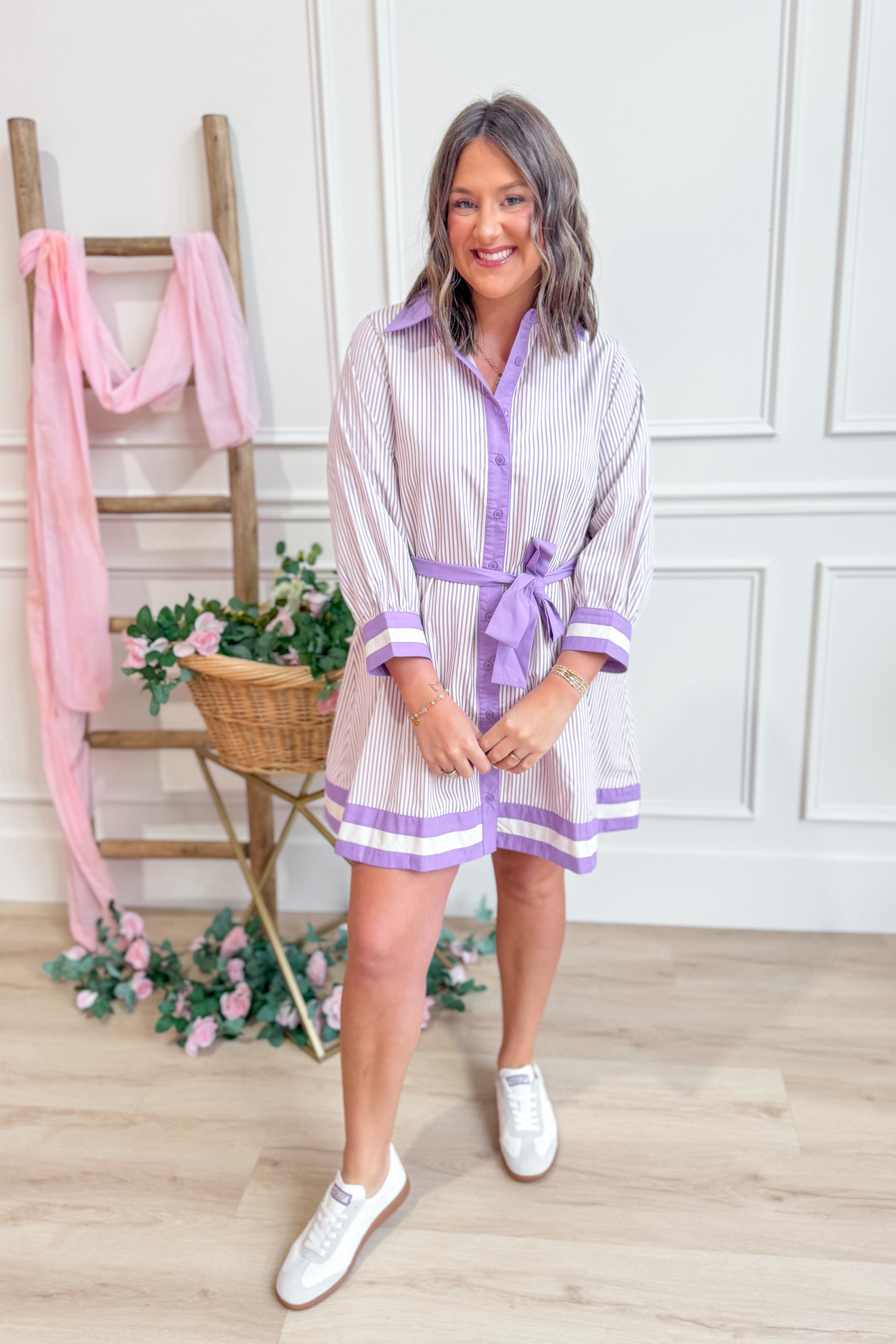 Mia Button Down Tie Waist Dress - Be You Boutique