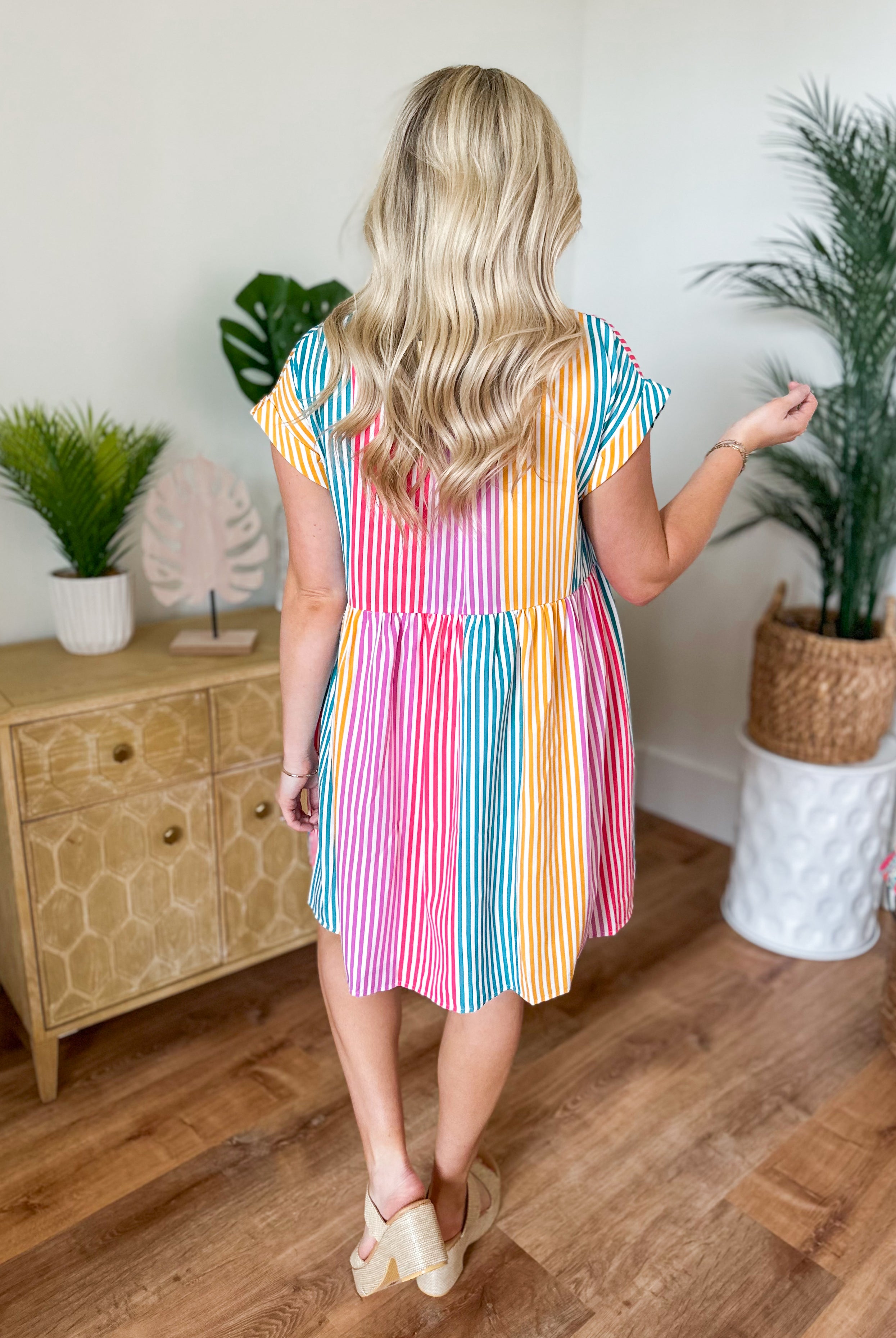 Jane Stripe Button Down Collared Short Sleeve Babydoll Dress - Be You Boutique