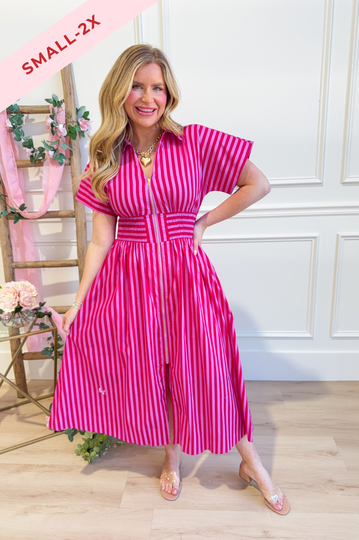 Kristen Striped Zip Up Midi Dress - Be You Boutique