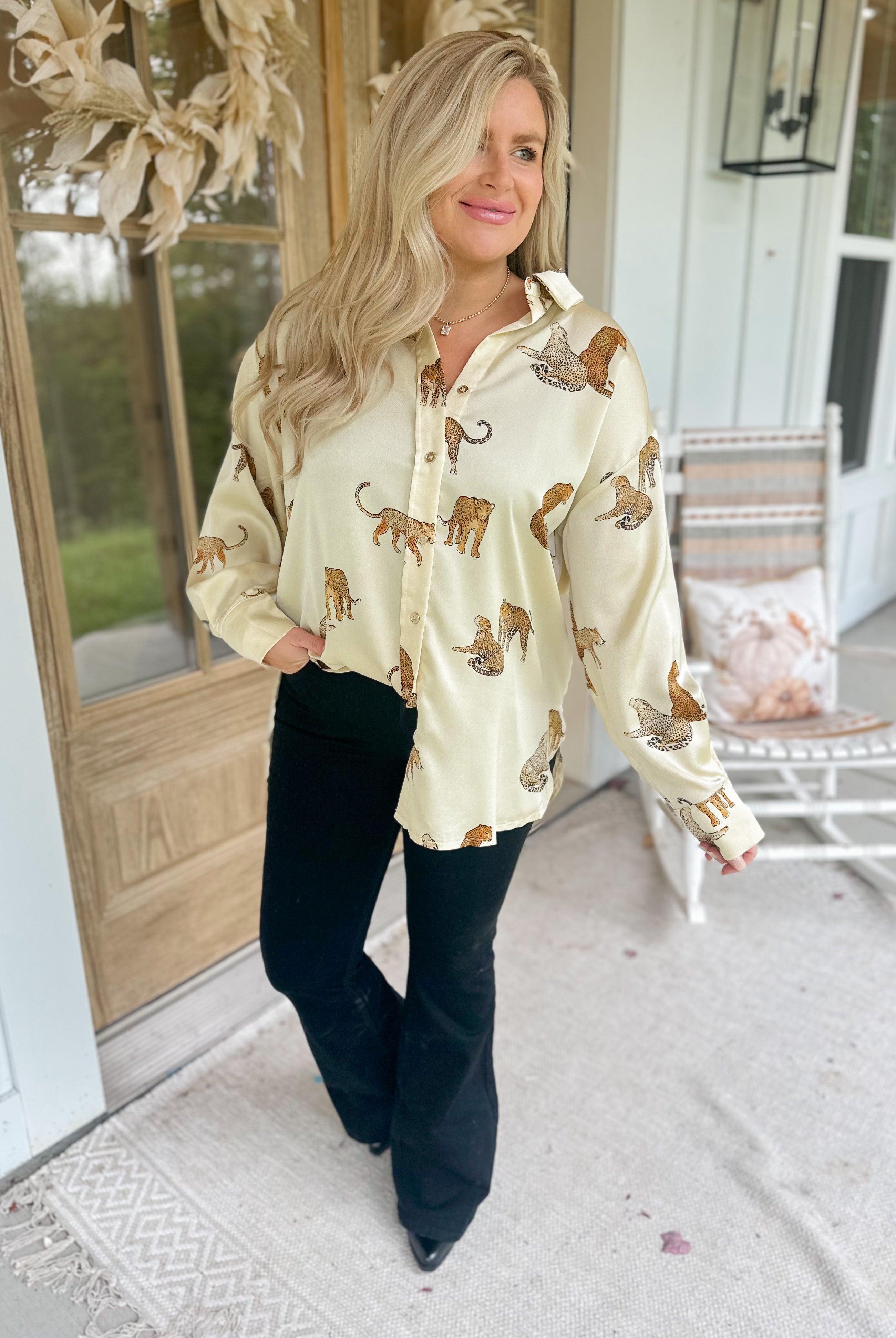 Mateo Animal Print Button Up Long Sleeve Blouse Top - Be You Boutique