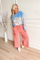 Sonya Plaid Sleeve Flower Patch Top - Be You Boutique