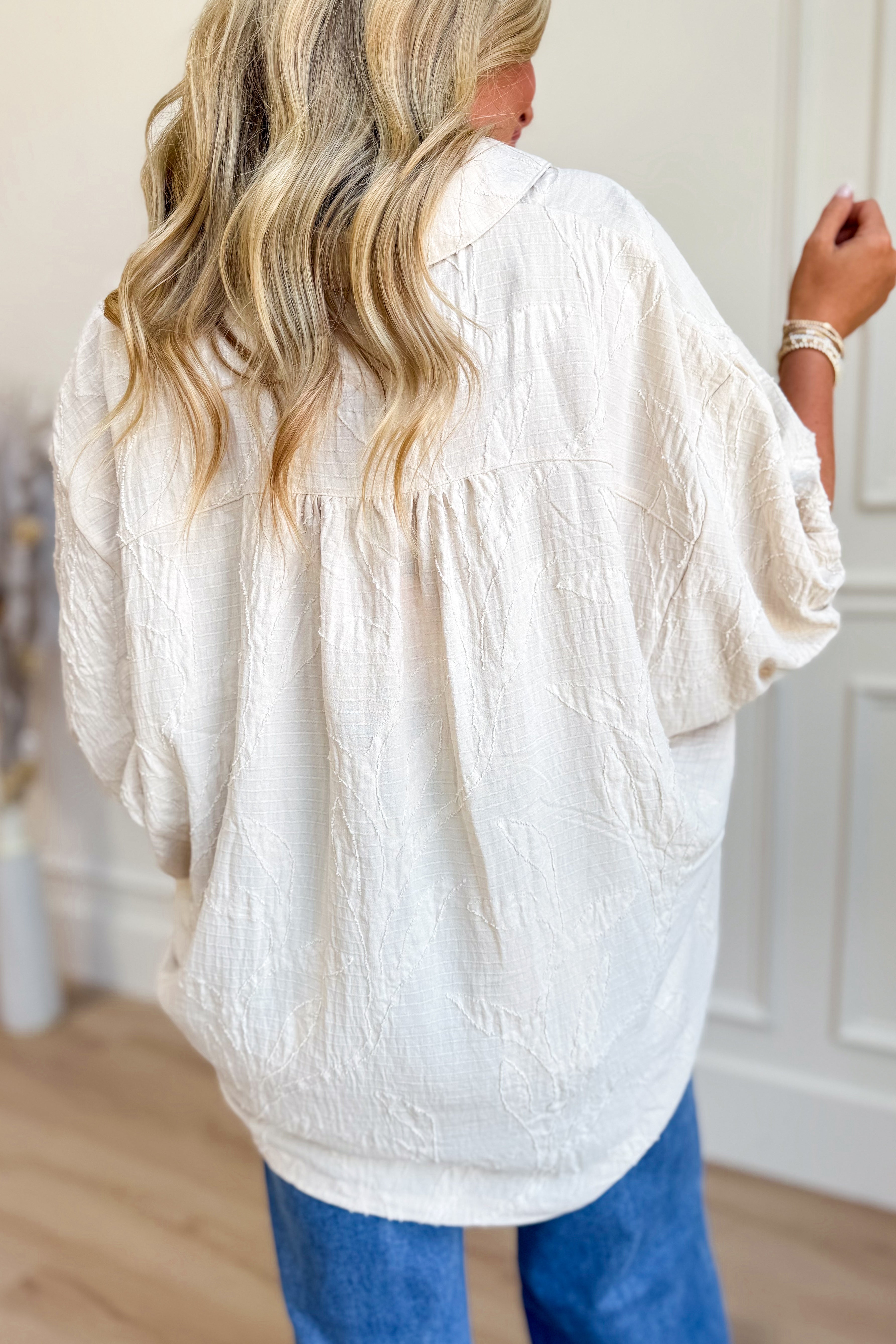 Mannie Jacquard Textured Leaf Print Blouse - Be You Boutique