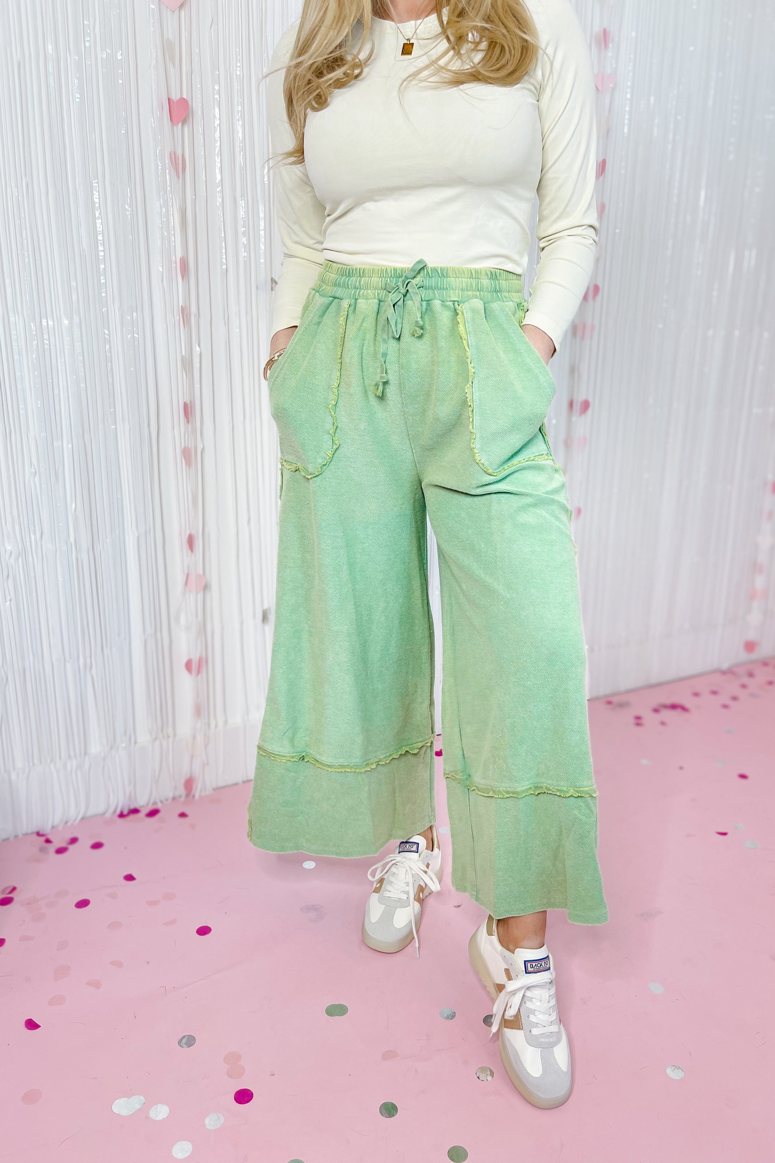Caris Mineral Washed Upside Down Terry Knit Wide Leg Palazzo Pants - Be You Boutique