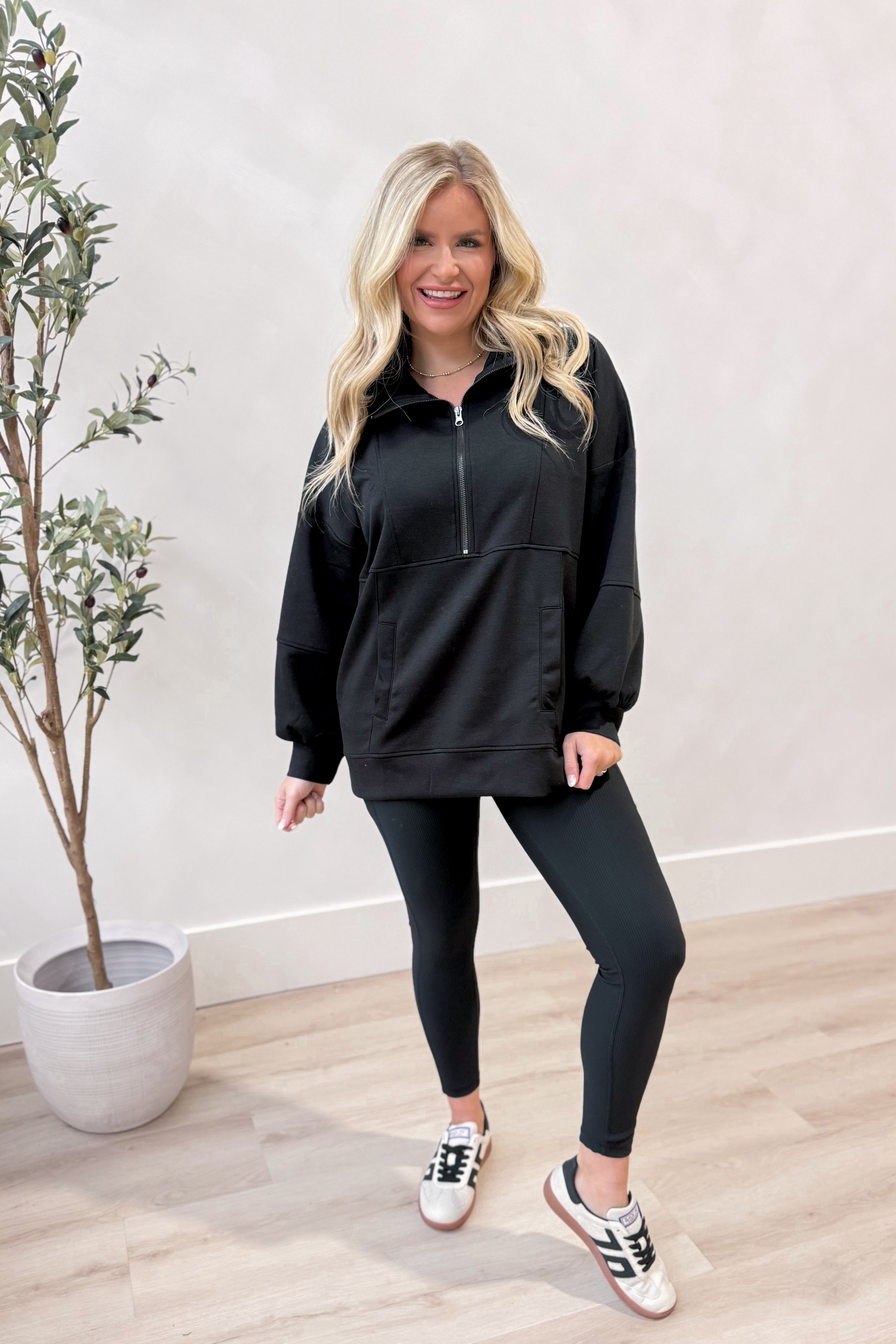 Carly Quarter Zip Mock Neck Sweatshirt - Be You Boutique