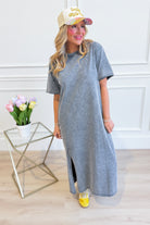 EASEL Casey Mineral Wash Terry Midi Dress in casual style, featuring a relaxed fit and soft mineral wash fabric.
