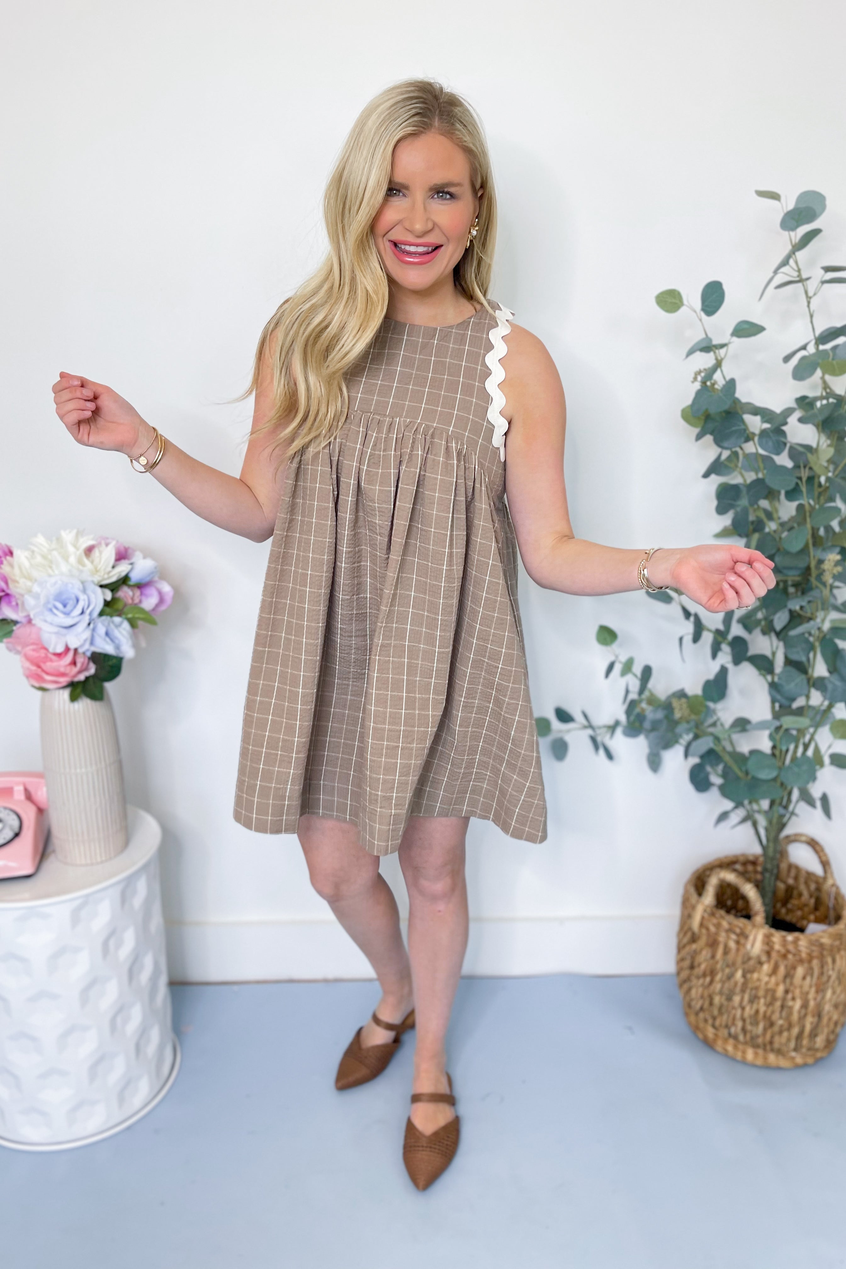 Olivia Plaid Sleeveless Dress - Be You Boutique