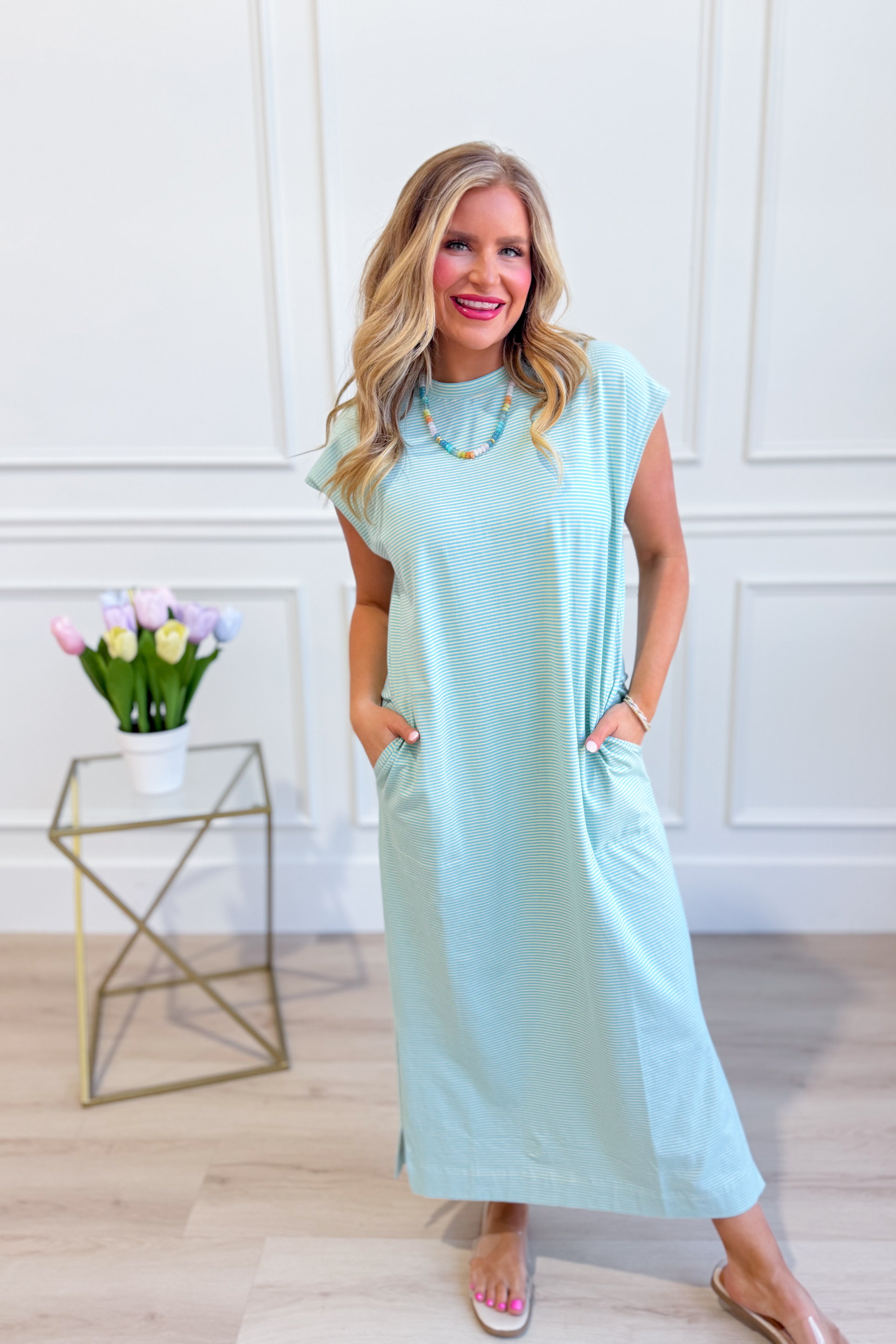 green emerald velvet dress Black Stripe Knit Midi Dress - All Dresses