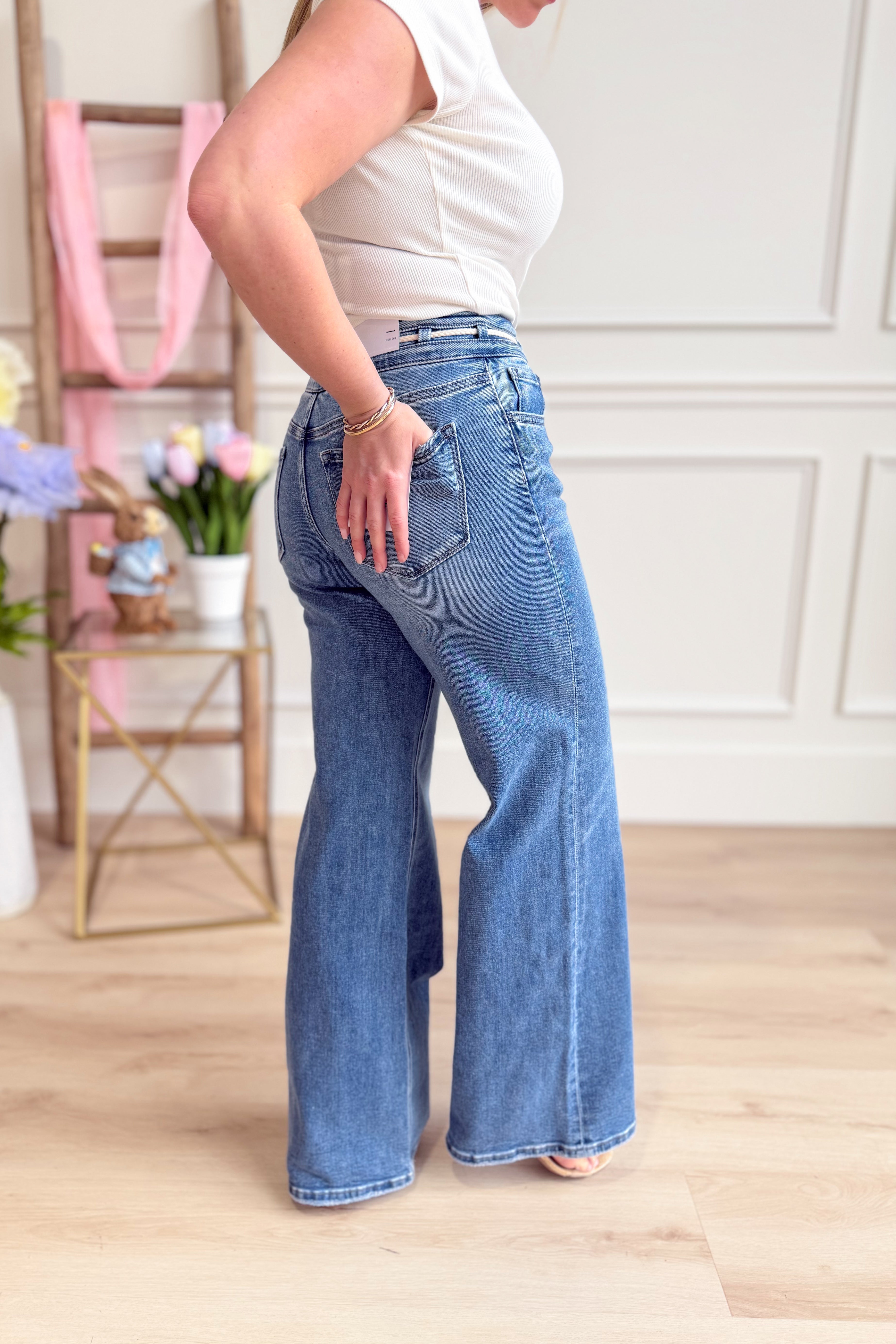 Vervet Olivia High Rise Double Button Drawstring Jean - Be You Boutique