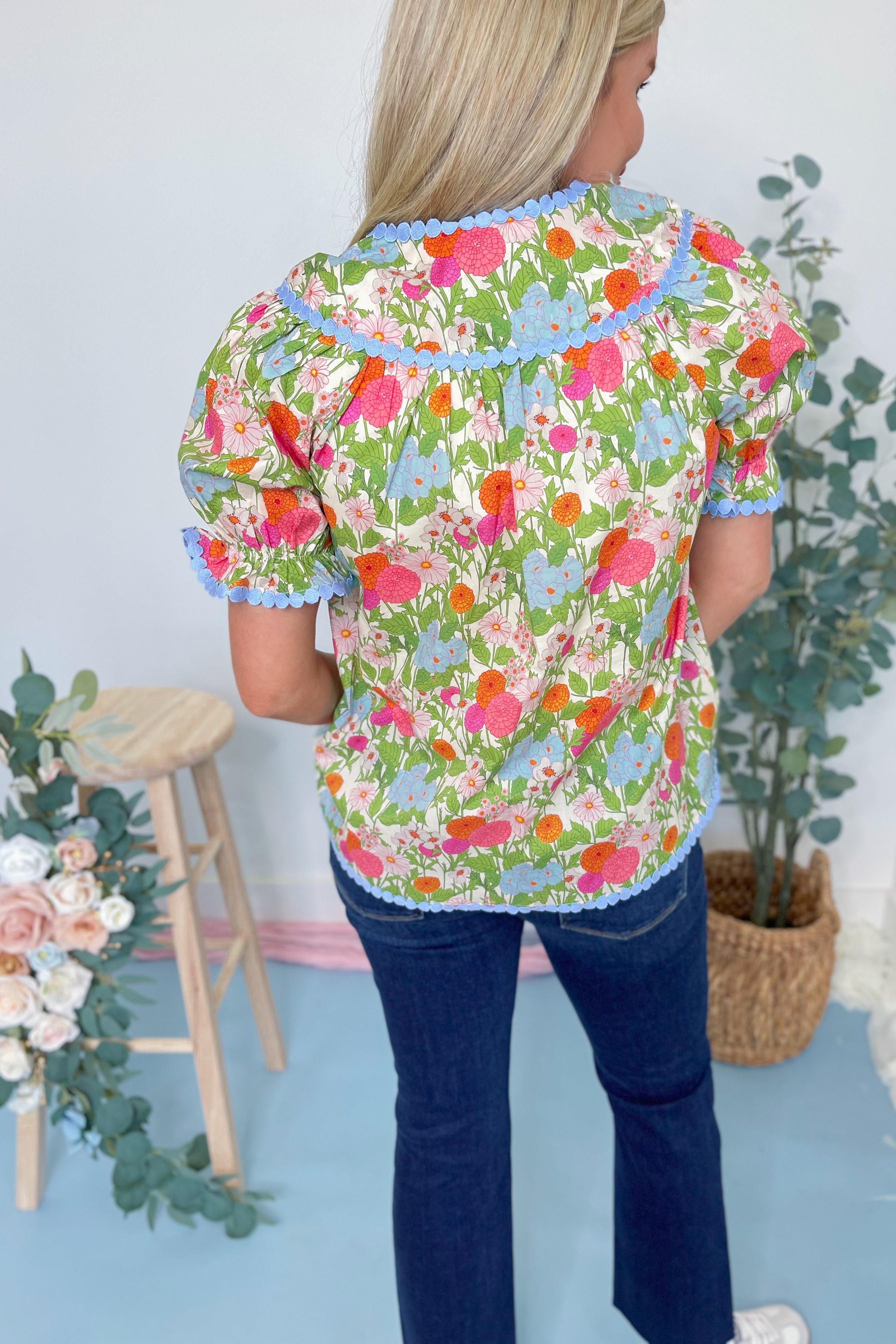 Kinlee Floral Medallion Puff Sleeve Top - Be You Boutique