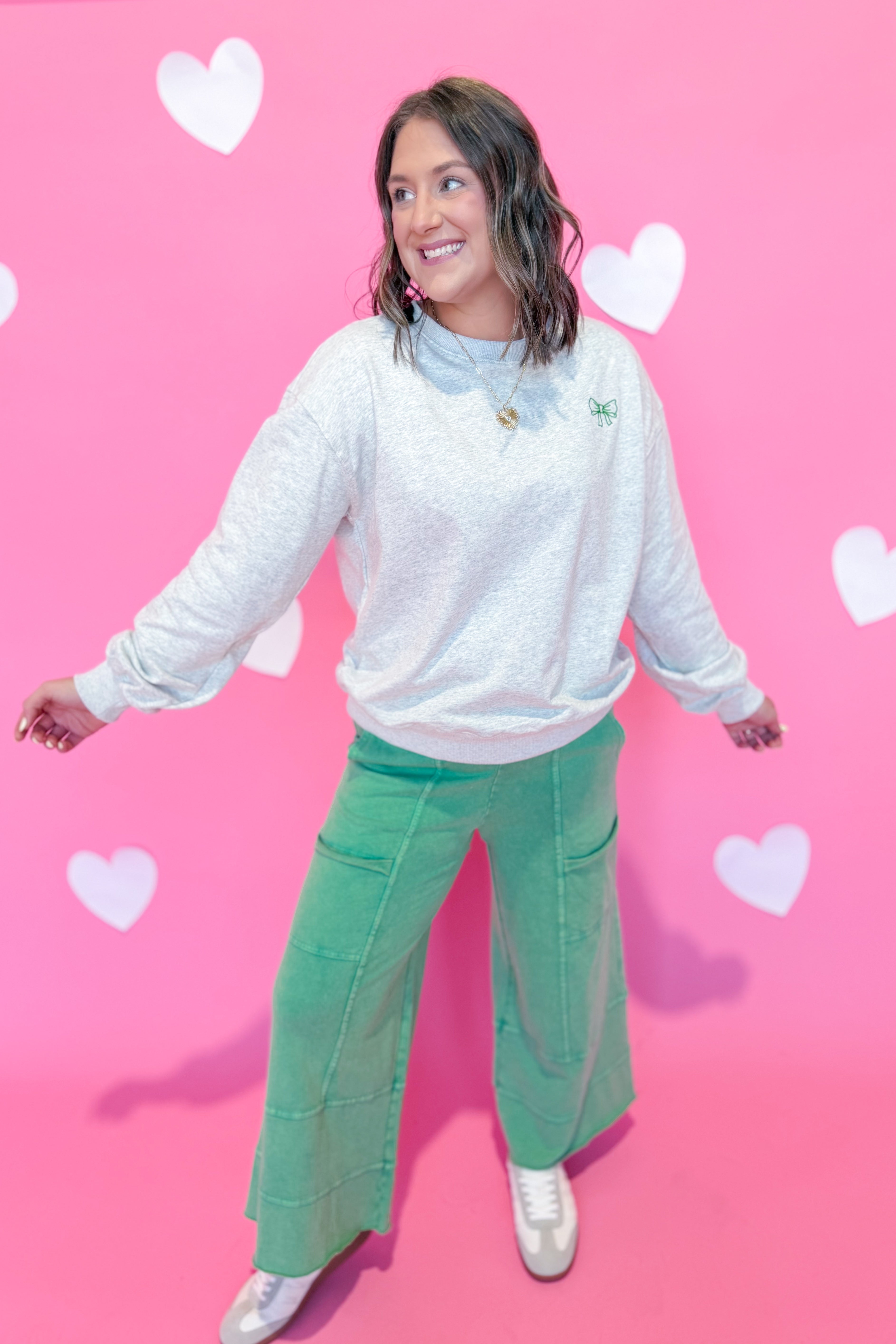 Lulu Front Bow Embroidered Lucky Clover Sweatshirt - Be You Boutique