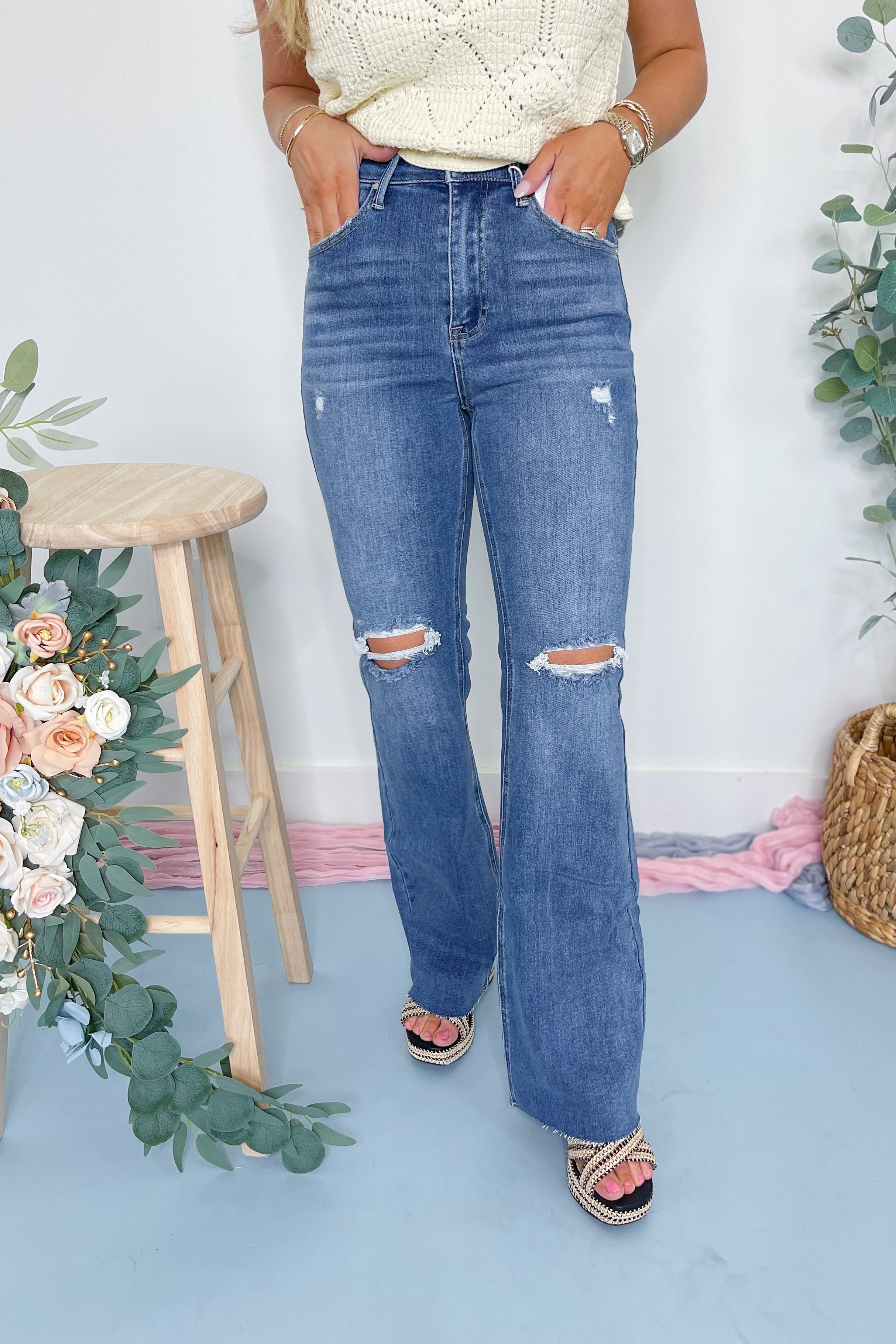 Risen Theo High Rise Distressed Flare Jeans [1-3XL] - Be You Boutique
