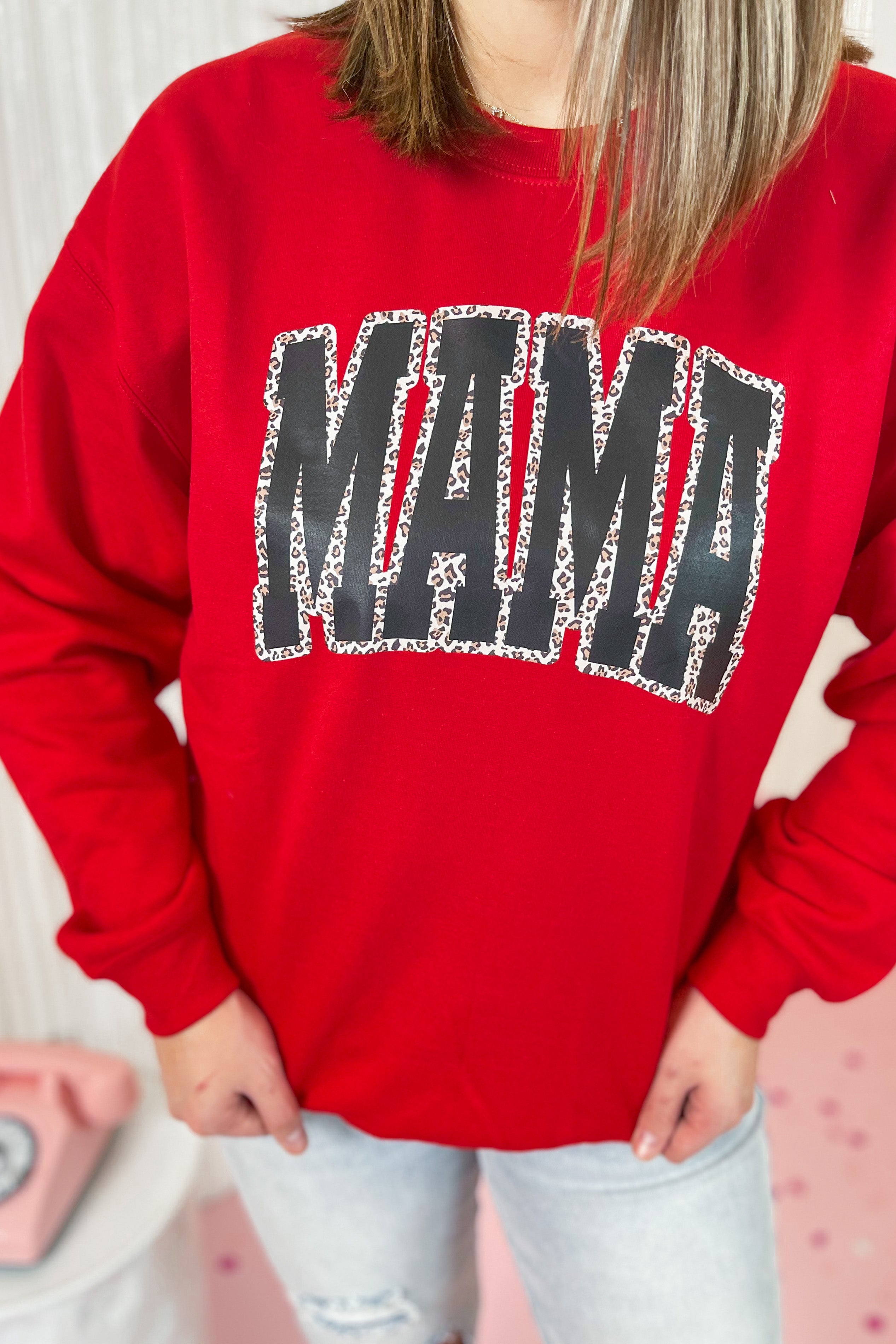 Mama Animal Print Long Sleeve Crew Neck Graphic Sweatshirt *FINAL SALE* - Be You Boutique