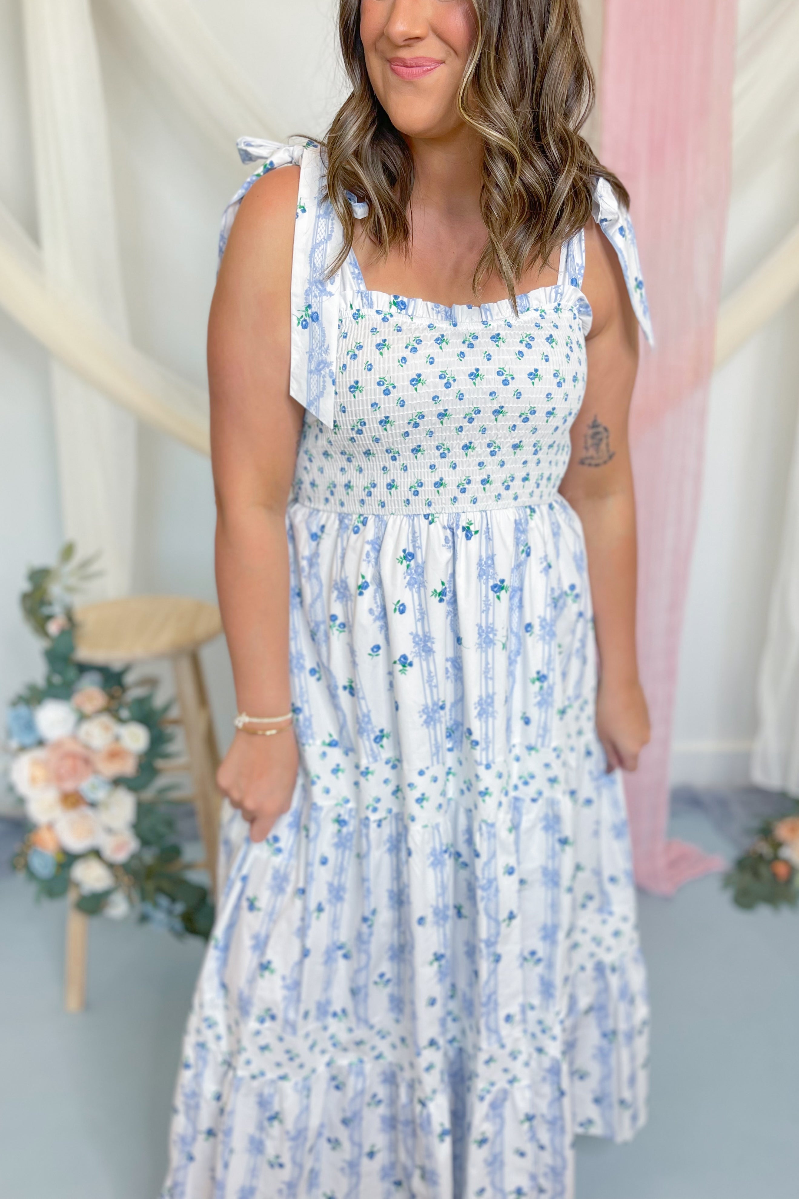 Spring Love Cotton Poplin Floral Tie Shoulder Maxi Dress - Be You Boutique
