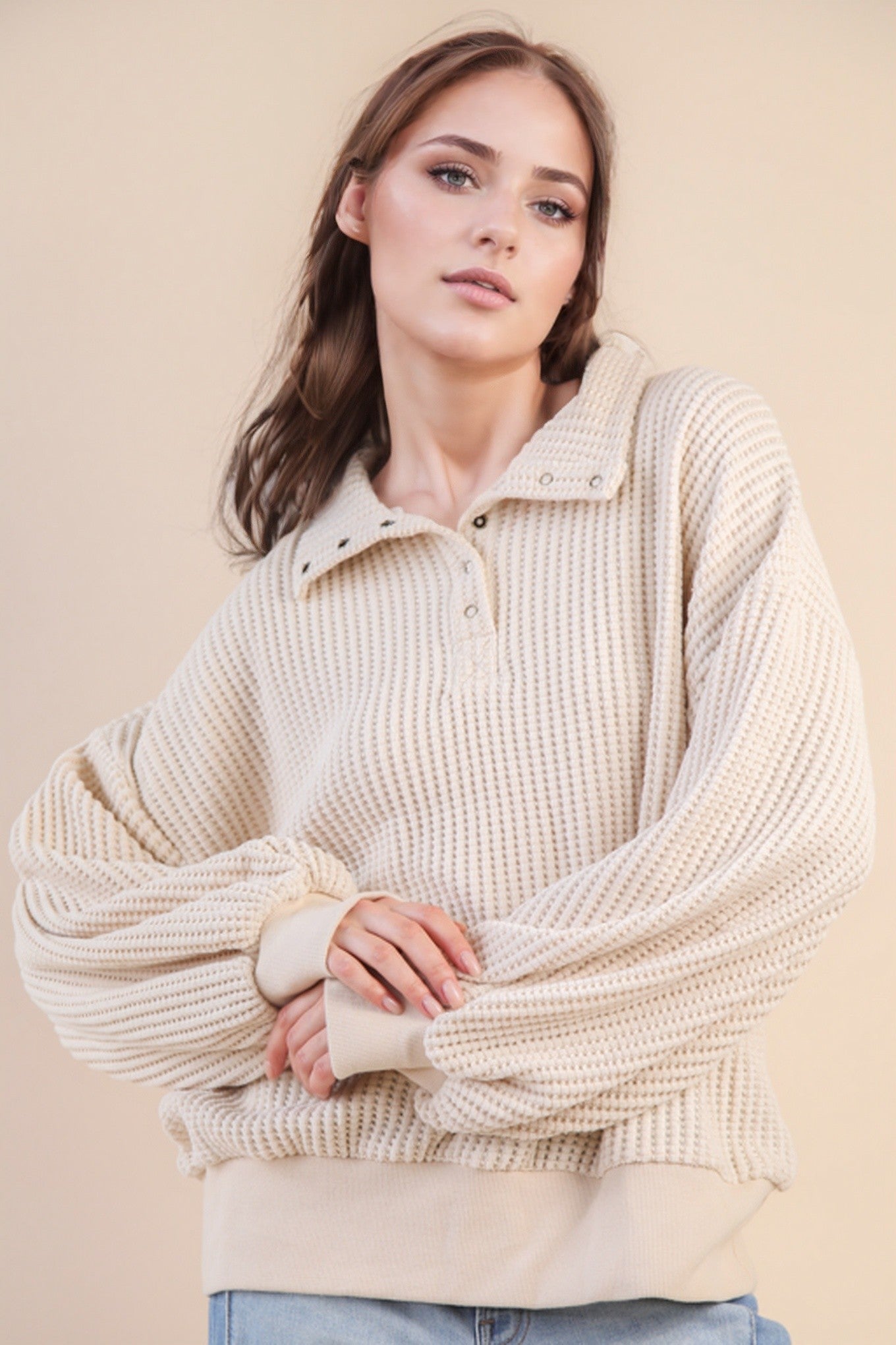 Hadlee Oversized Waffle Knit Pullover - Be You Boutique