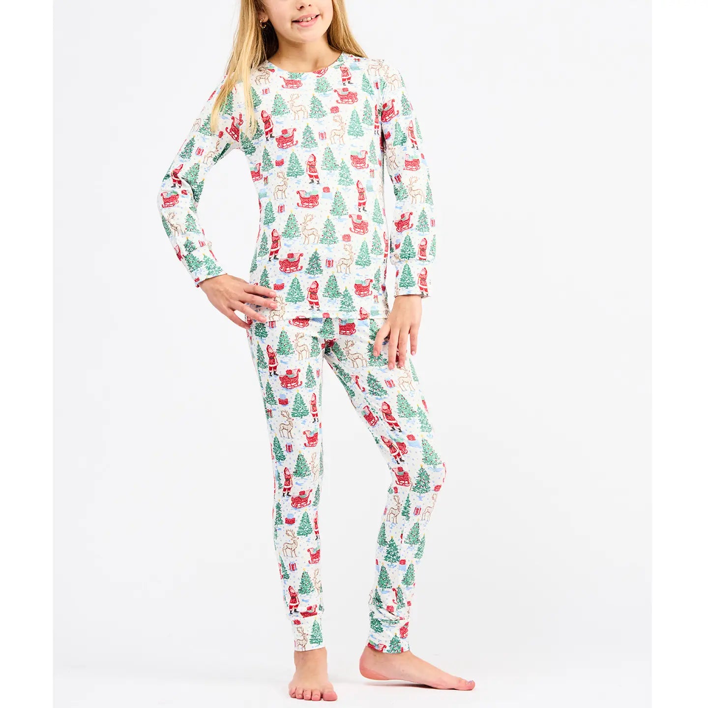 Mary Square Annie Tidings and Toile children pajama set featuring 156 pants with festive print and comfortable fit