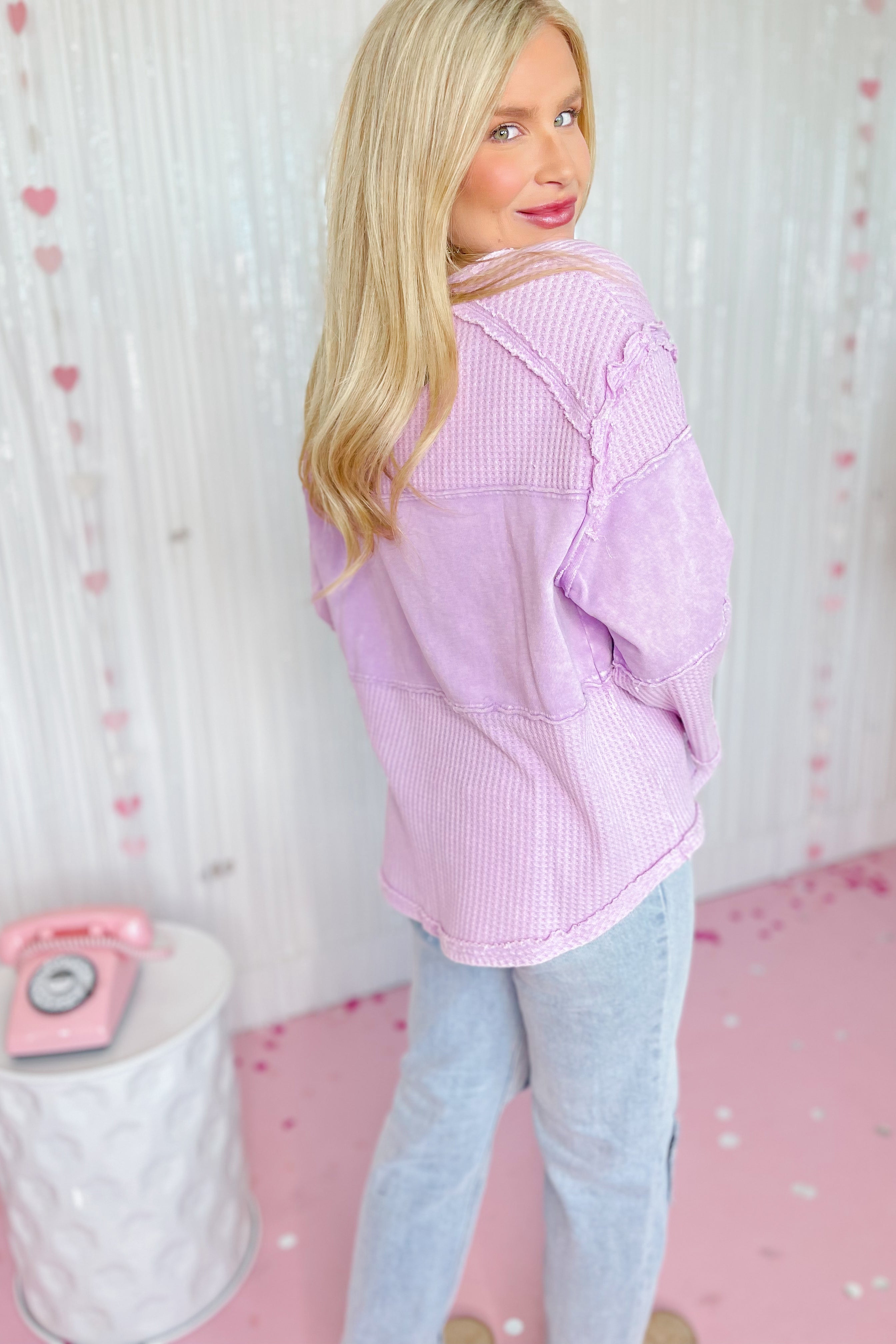 Lily Thermal Mix 3/4 Sleeve Washed Top - Be You Boutique