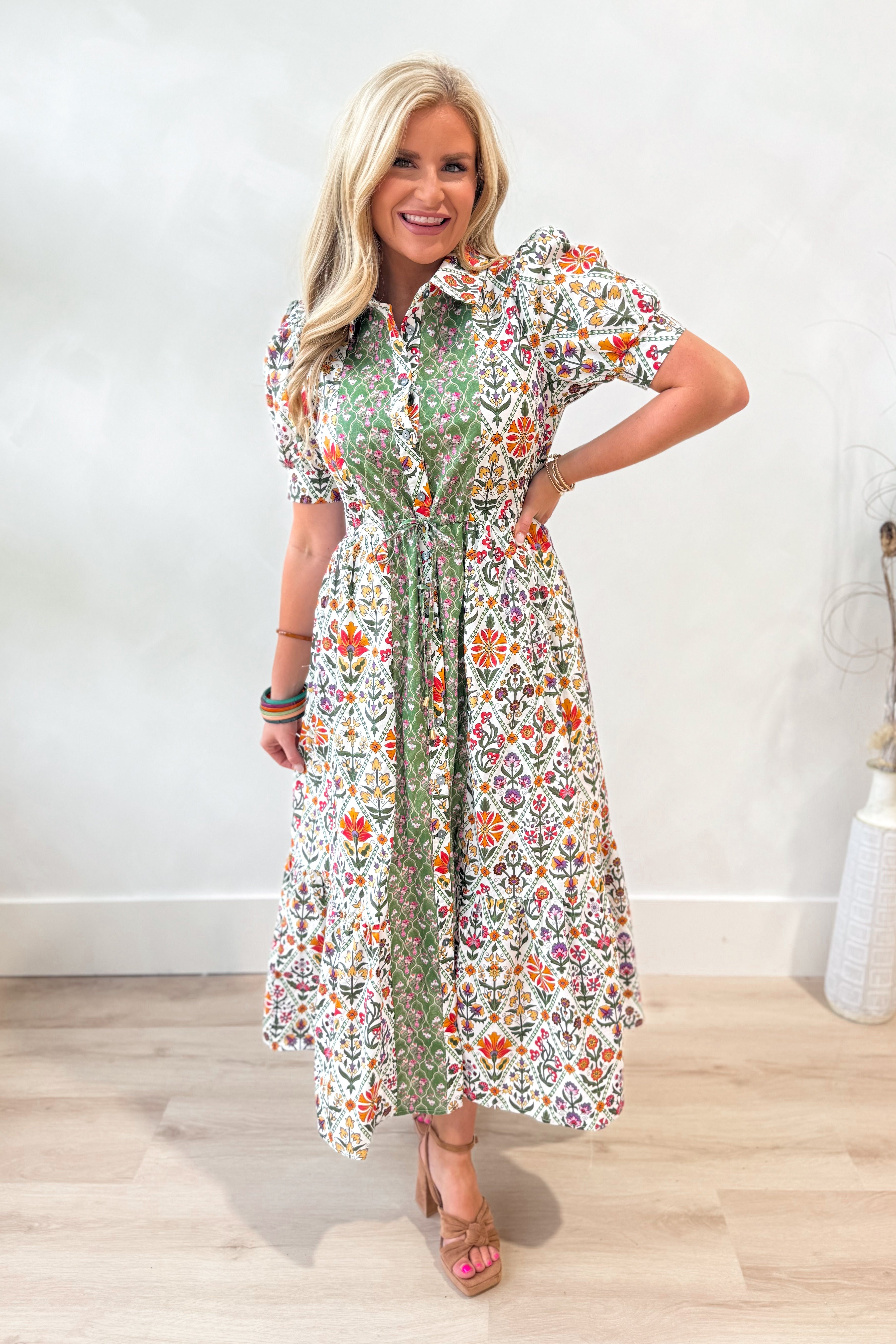 Nancy Charming Printed Midi Dress - Be You Boutique