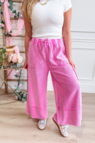 Caris Mineral Washed Upside Down Terry Knit Wide Leg Palazzo Pants - Be You Boutique