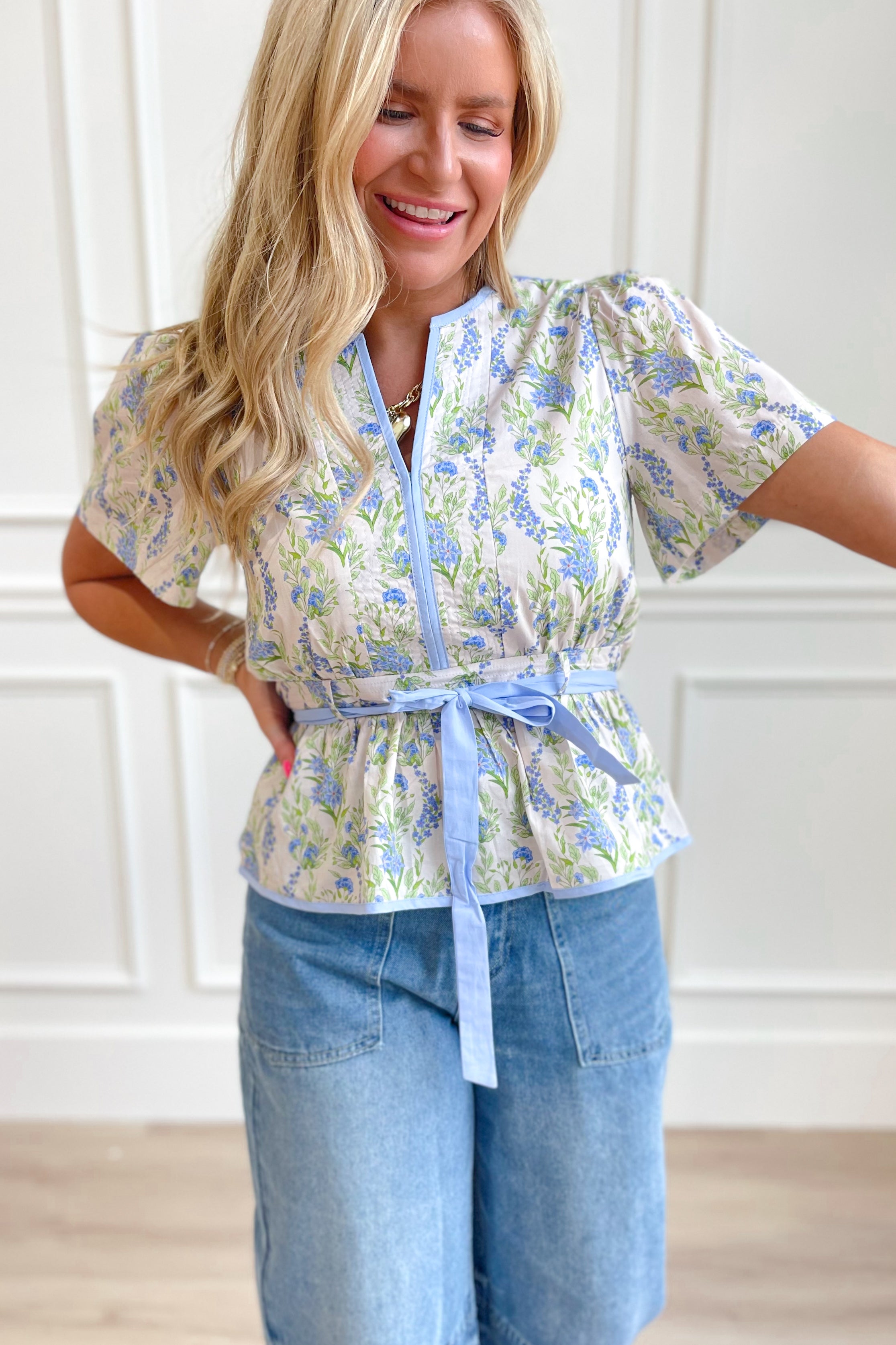 Luna Floral Peplum Puff Sleeve Top - Be You Boutique