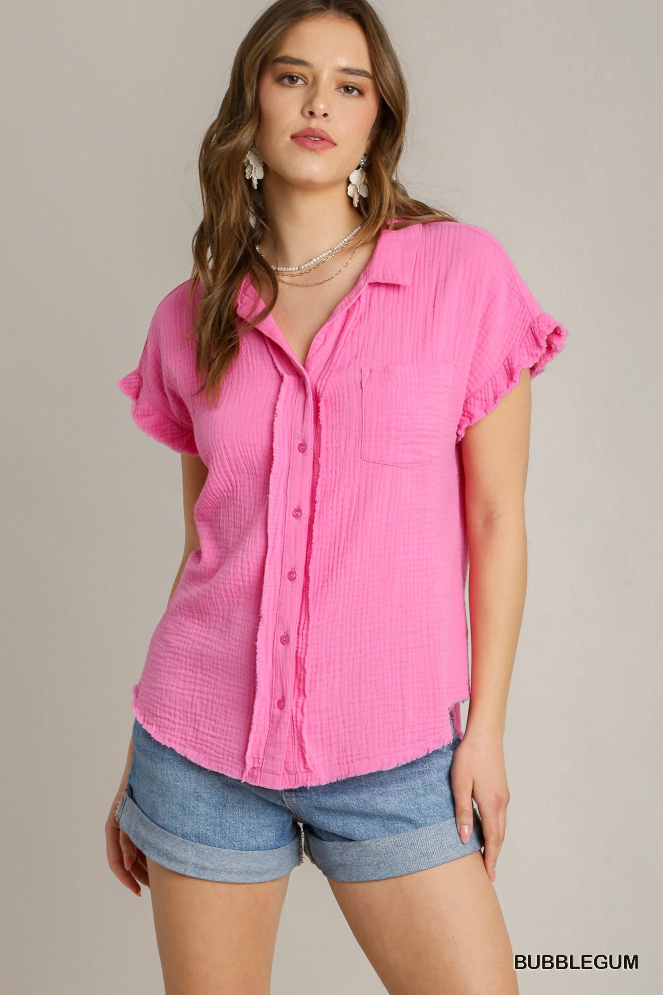 Jennifer Short Sleeve Collared Button Up Top - Be You Boutique