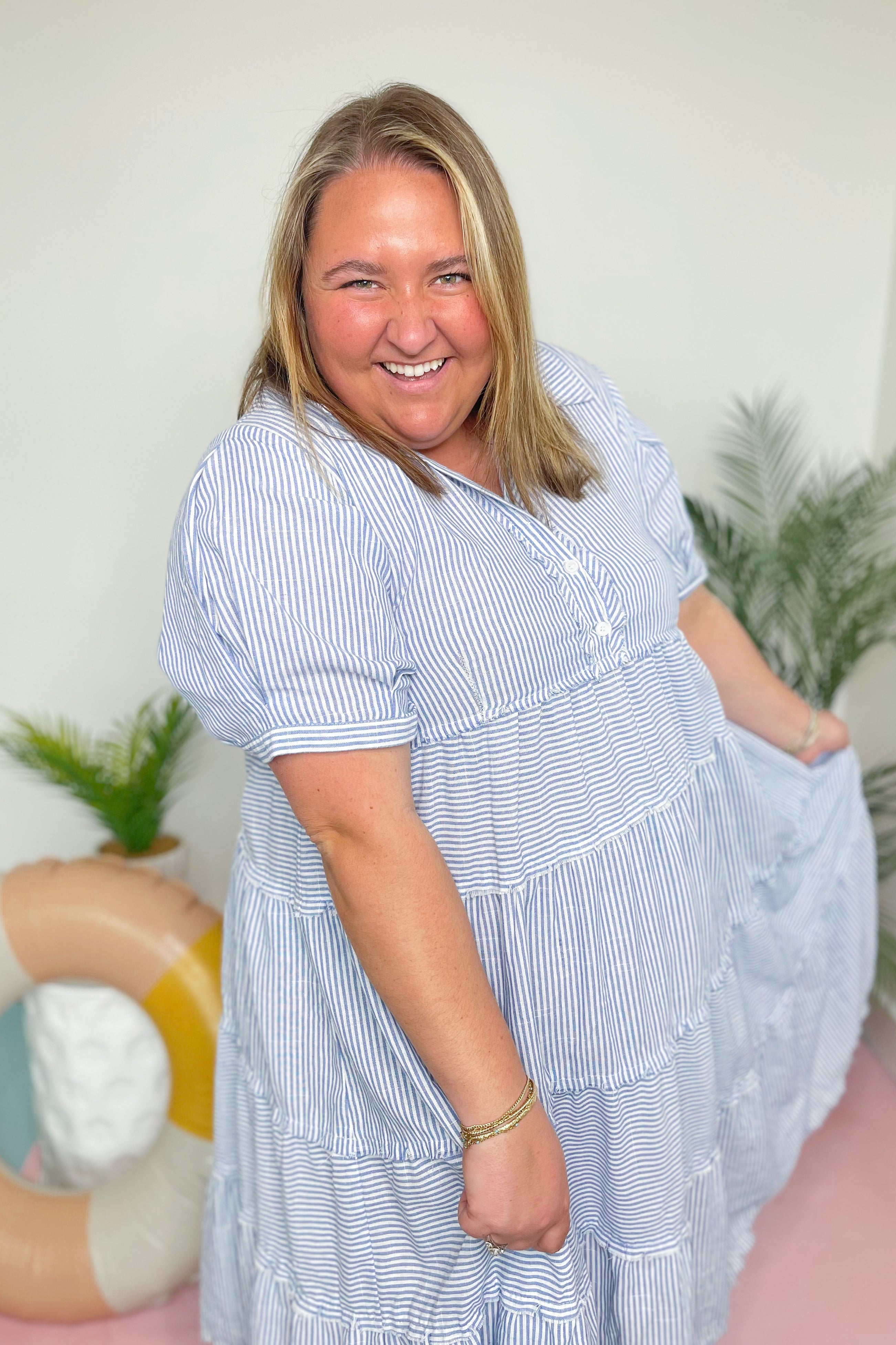 Louise Striped Tiered Dress - Be You Boutique