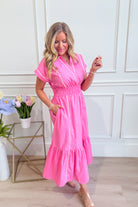 Carson Lt Pink Piping Seam Detailed Midi Dress - Be You Boutique