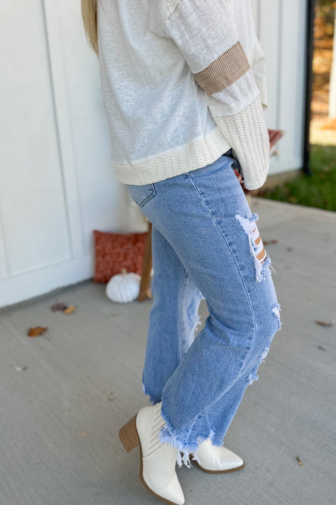 Urban Distressed Straight Leg Crop Jean - Be You Boutique