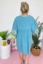 Tucker Embroidered 3/4 Sleeve Dress - Be You Boutique