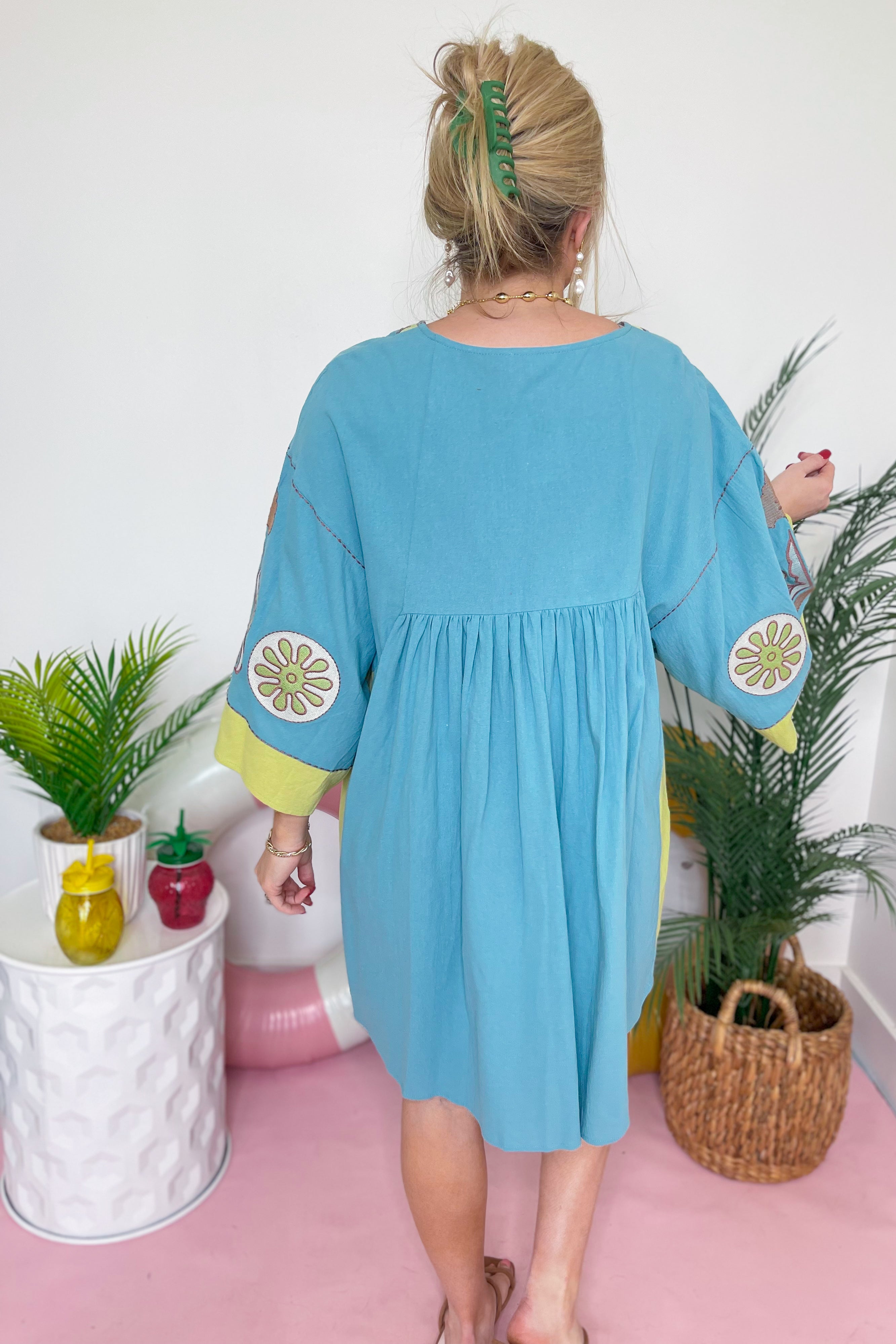 Tucker Embroidered 3/4 Sleeve Dress - Be You Boutique
