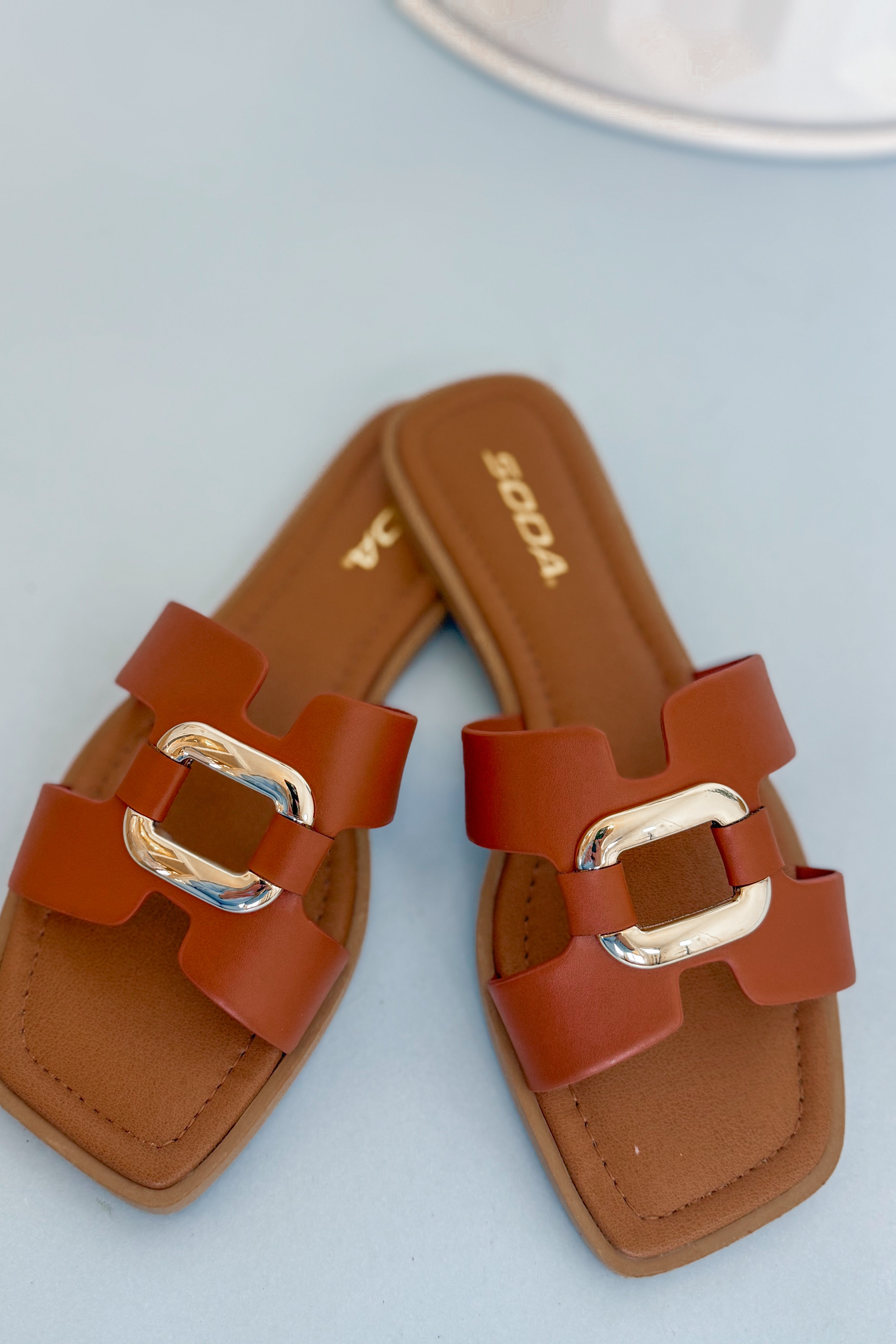 Soda Feng Trendy Rectangular Golden Hardware Sandals - Be You Boutique