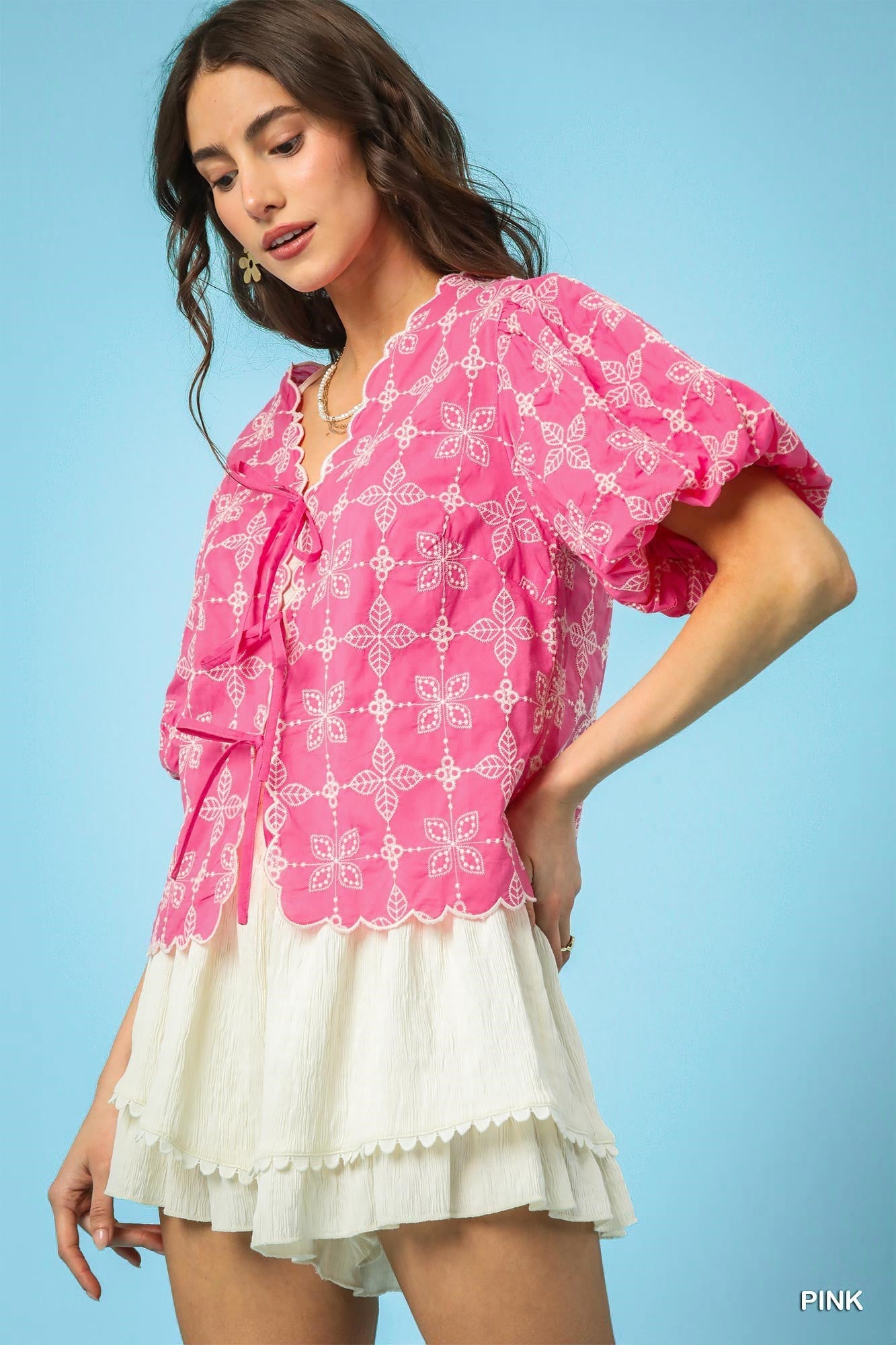 Hannah Scallop Trim Embroidered Blouse - Be You Boutique