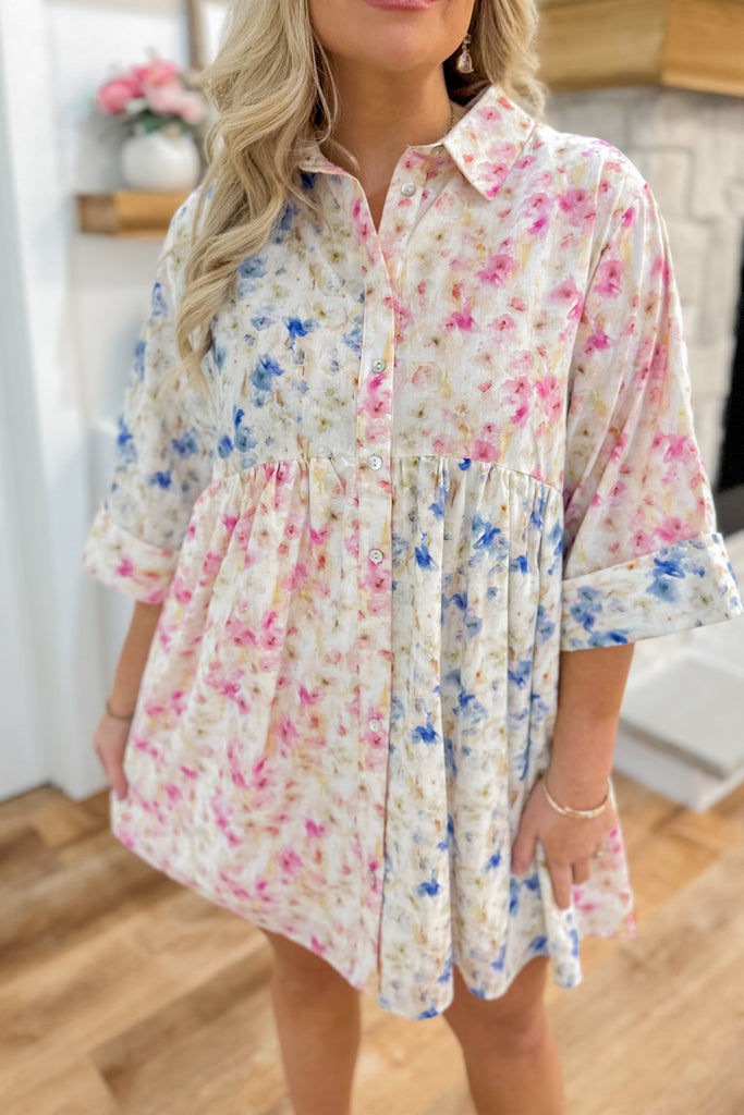 Jude Floral Print Button Up Collared Half Sleeve Dress - Be You Boutique