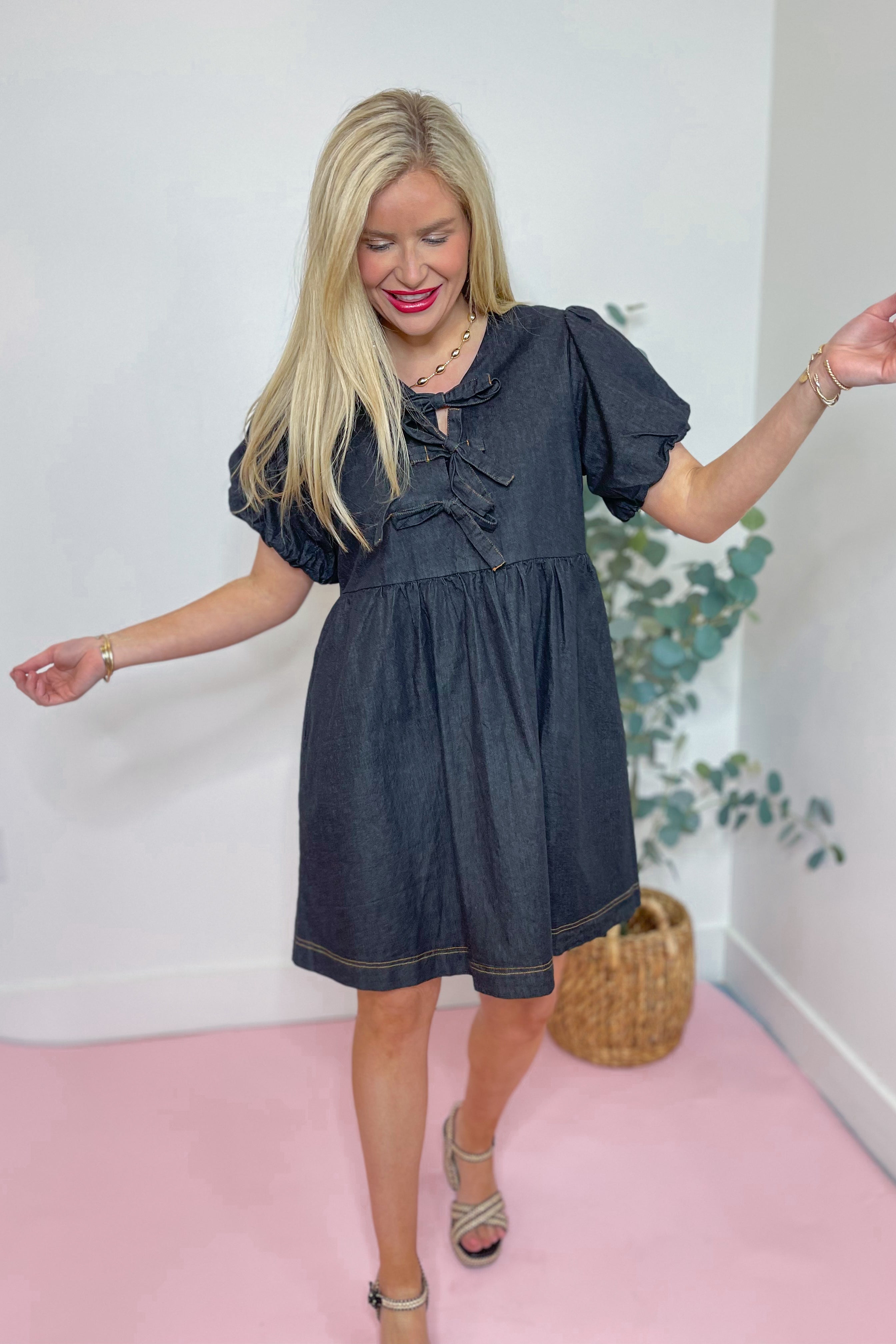 Heather Balloon Sleeve Peplum Dress - Be You Boutique