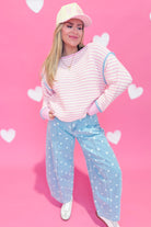 Mary Striped Curl Up Detail Top - Be You Boutique